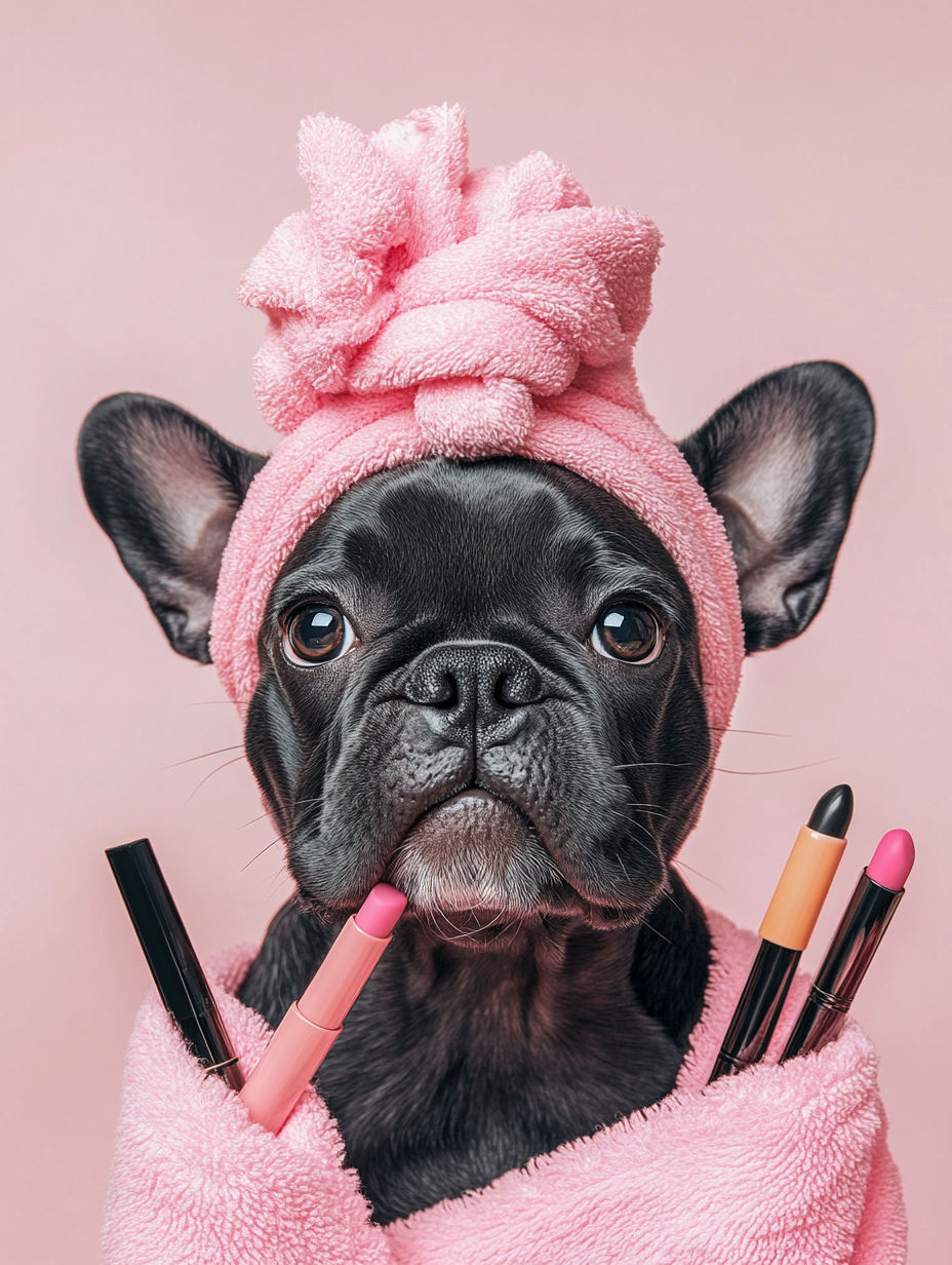 Die Französische Bulldogge namens Lemoni ist bereit zu schminken.