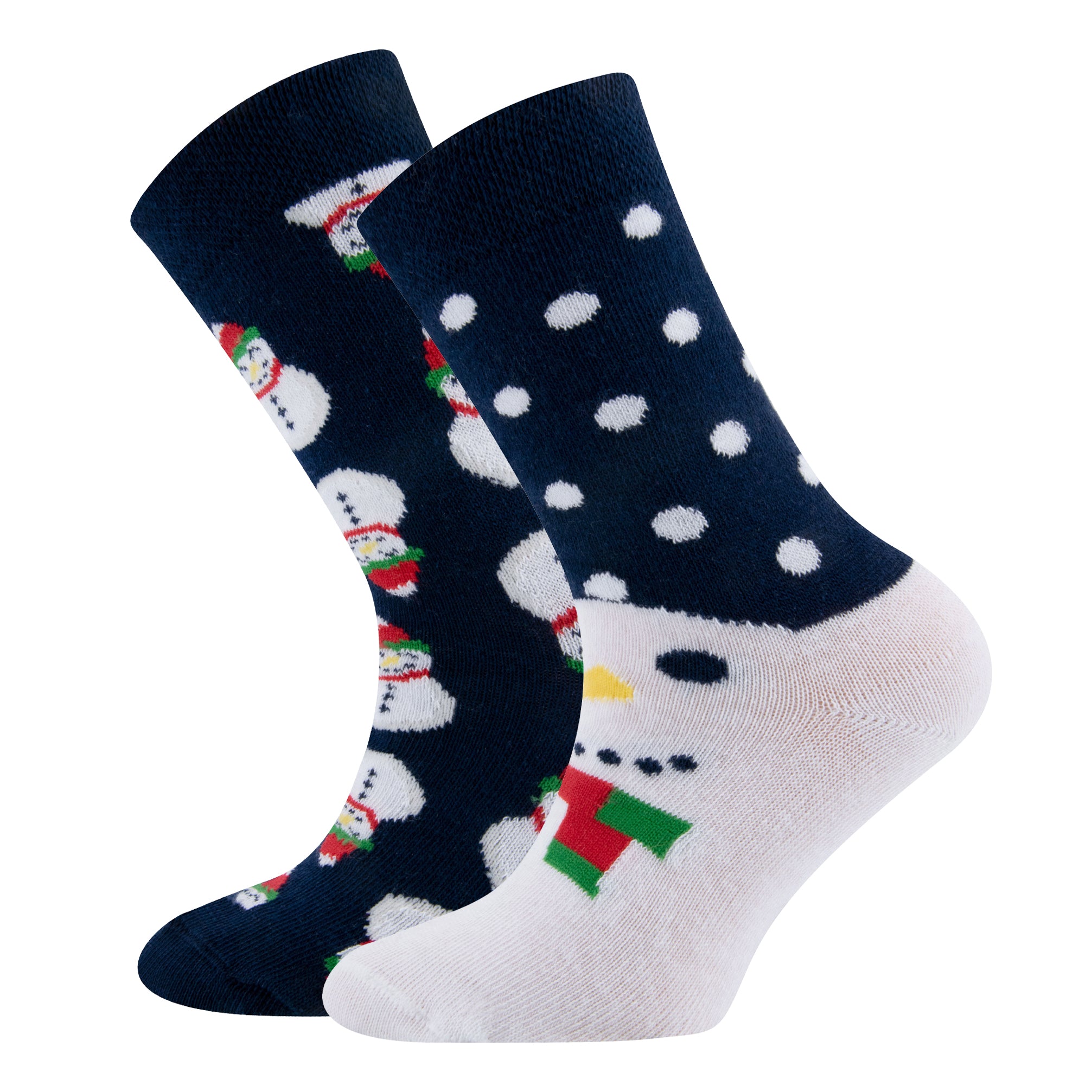 Cotton Christmas Socks Unisex with Fun Designs, Set of 2 - snowman - Lemoni Boutique
