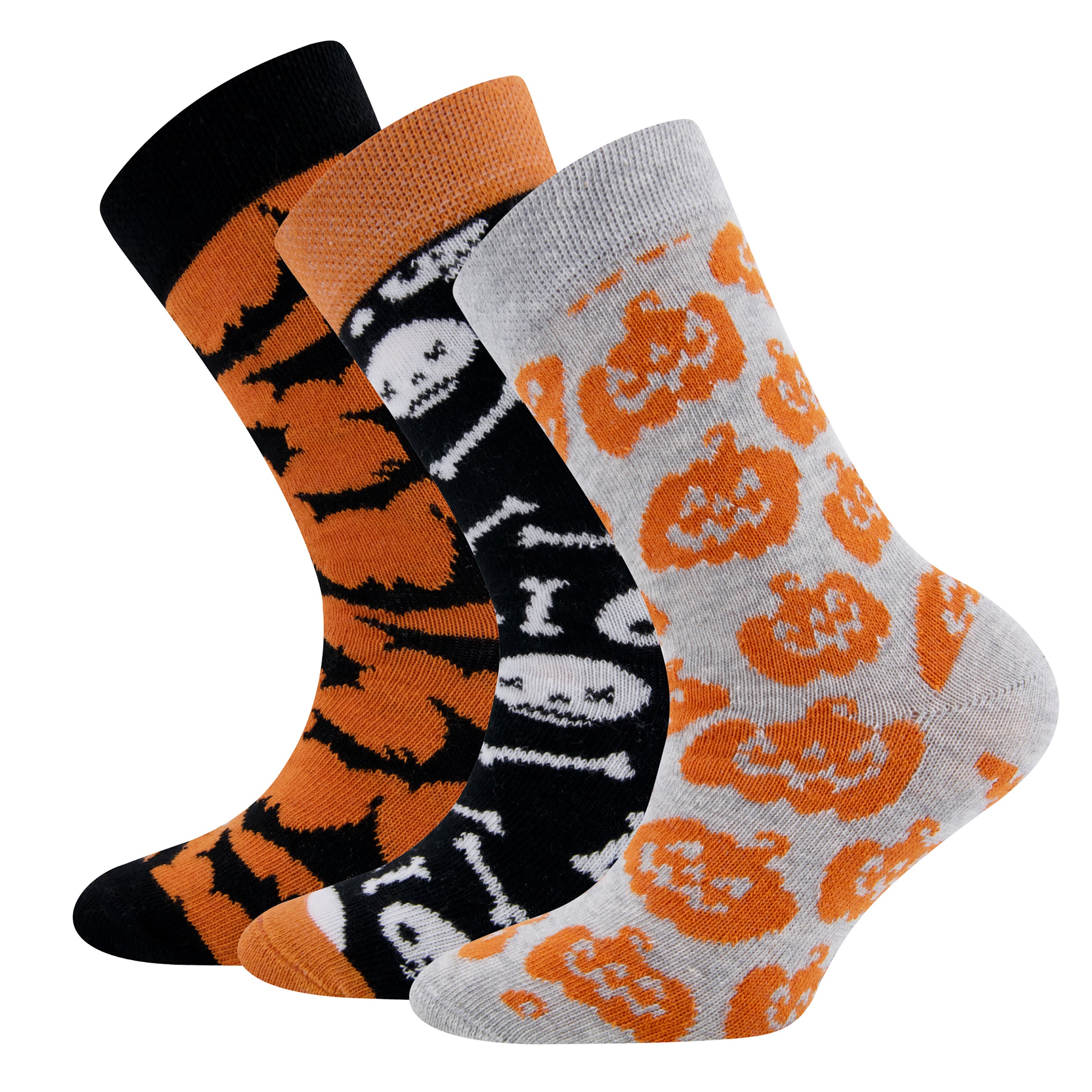 Unisex Fun Halloween Socks with Colorful Designs, Set of 3 - pumpkin - Lemoni Boutique