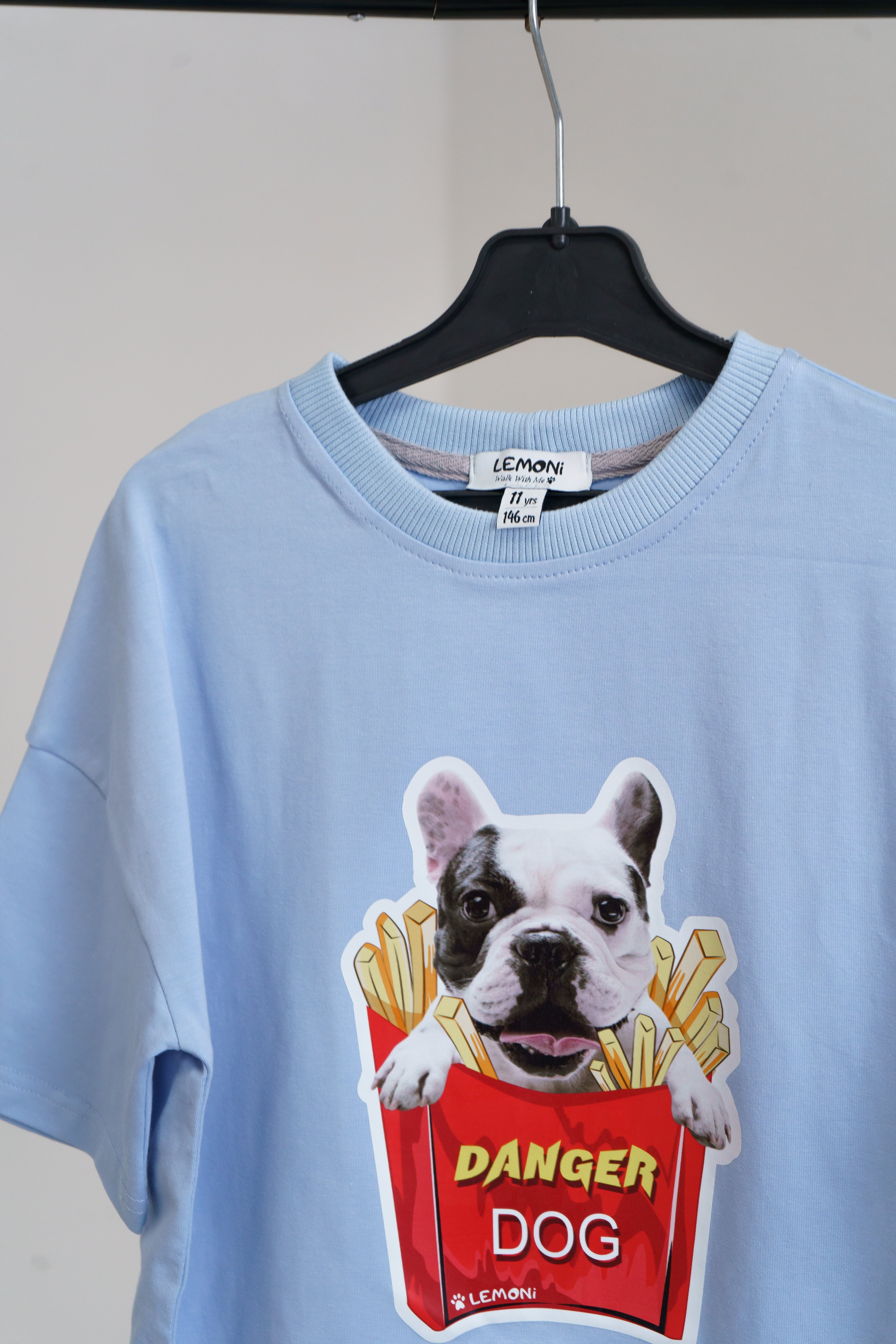 Boys´and girls´ T-shirt French Bulldog print - skyblue - Lemoni Boutique