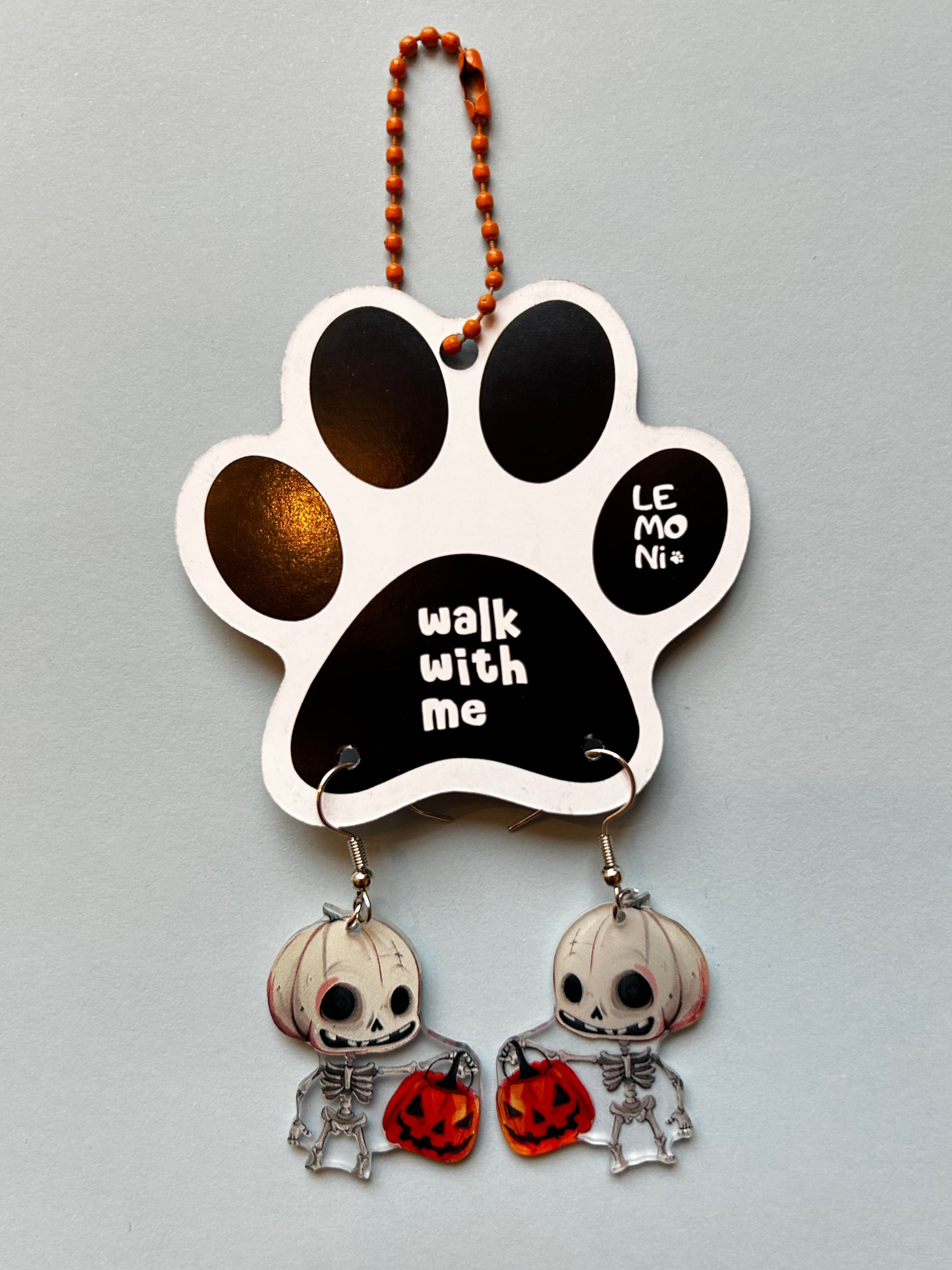 Earrings for girls Helloween skeleton & pumpkin - Lemoni Boutique