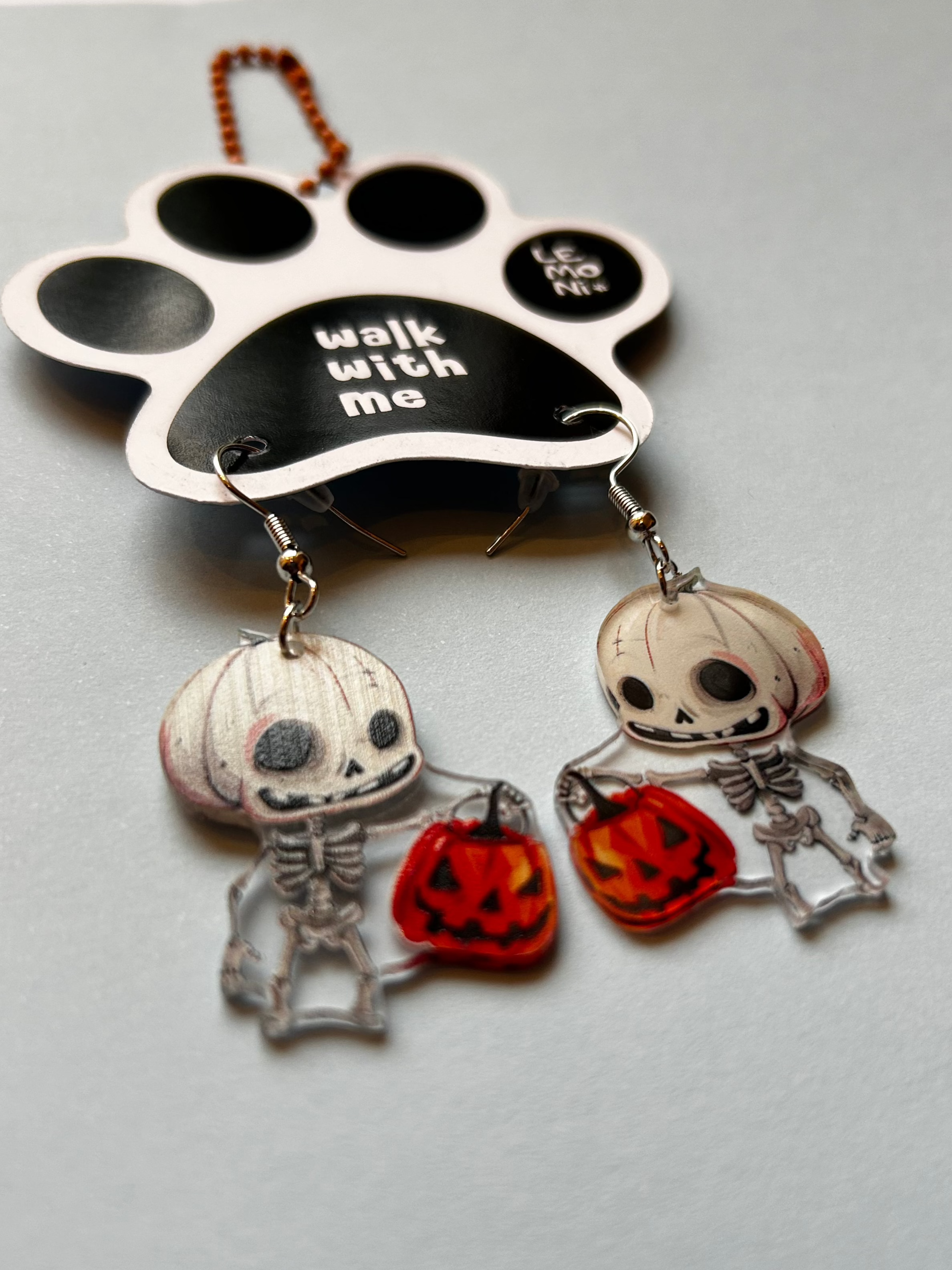 Earrings for girls Helloween skeleton & pumpkin - Lemoni Boutique