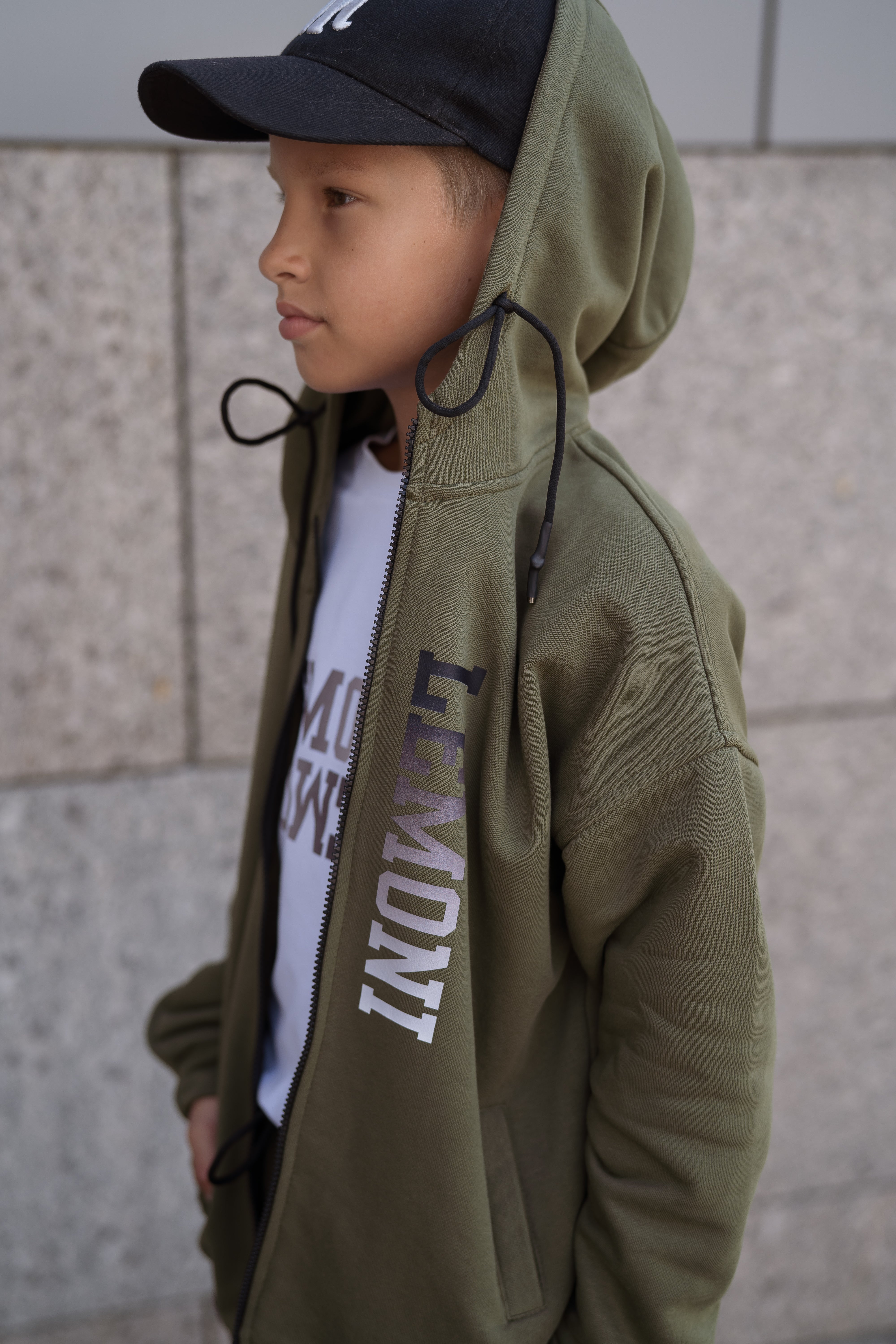 Urban-style tracksuit zip-up hoodie for boys and girls - khaki - Lemoni Boutique