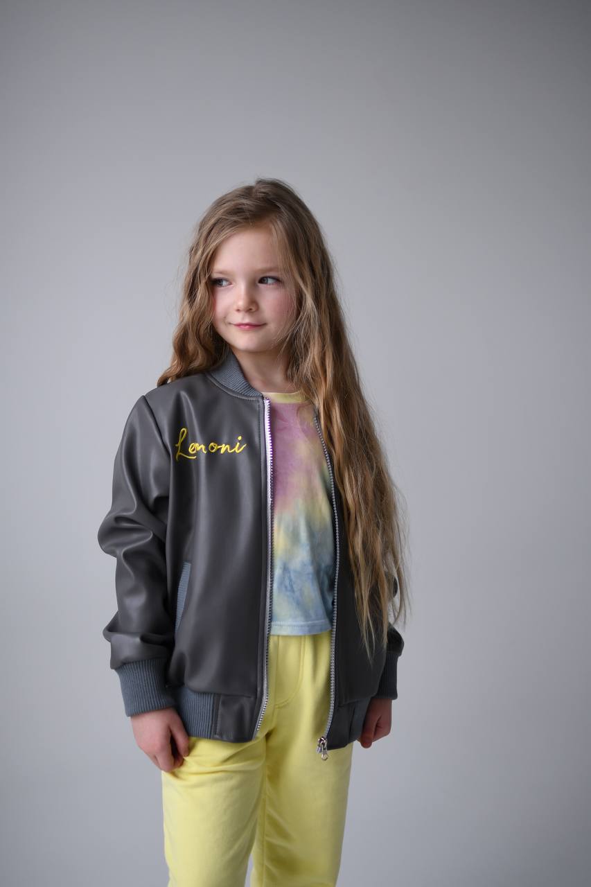 Faux-Leather Jacket with Lemoni Embroidery for girls - Lemoni Boutique