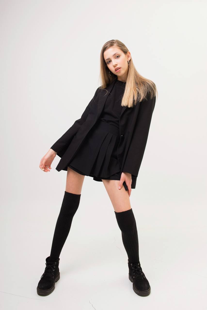 Oversized longline blazer for girls - black and navy - Lemoni Boutique