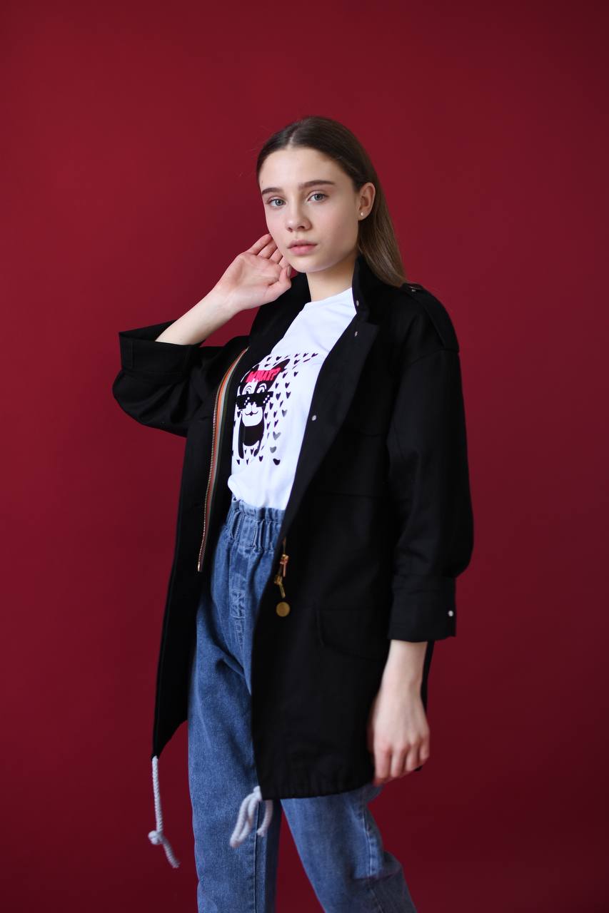 Lightweight denim parka for girls - black - Lemoni Boutique