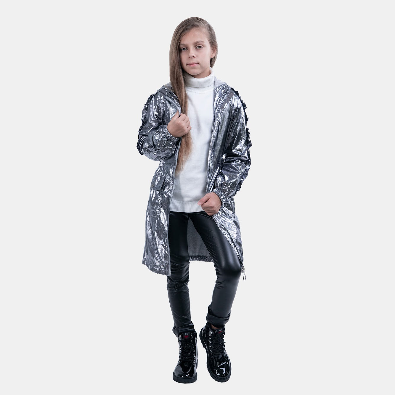 Long Windbreaker for girls - silver - Lemoni Boutique