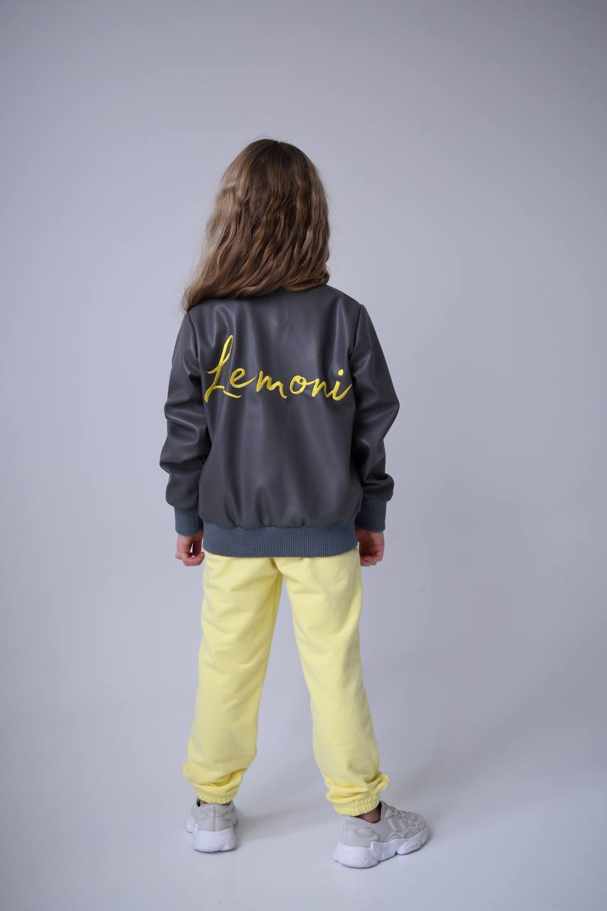 Faux-Leather Jacket with Lemoni Embroidery for girls - Lemoni Boutique