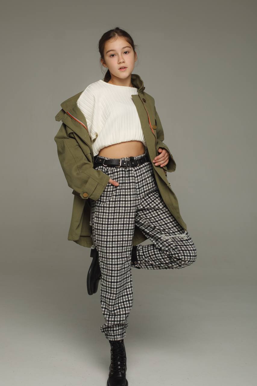 Warm gray checkered trousers for girls - Lemoni Boutique