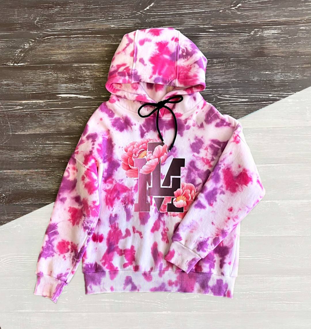 Warm Fleece-Lined Hoodie for girls in unique Tie-Dye Design- pink - Lemoni Boutique