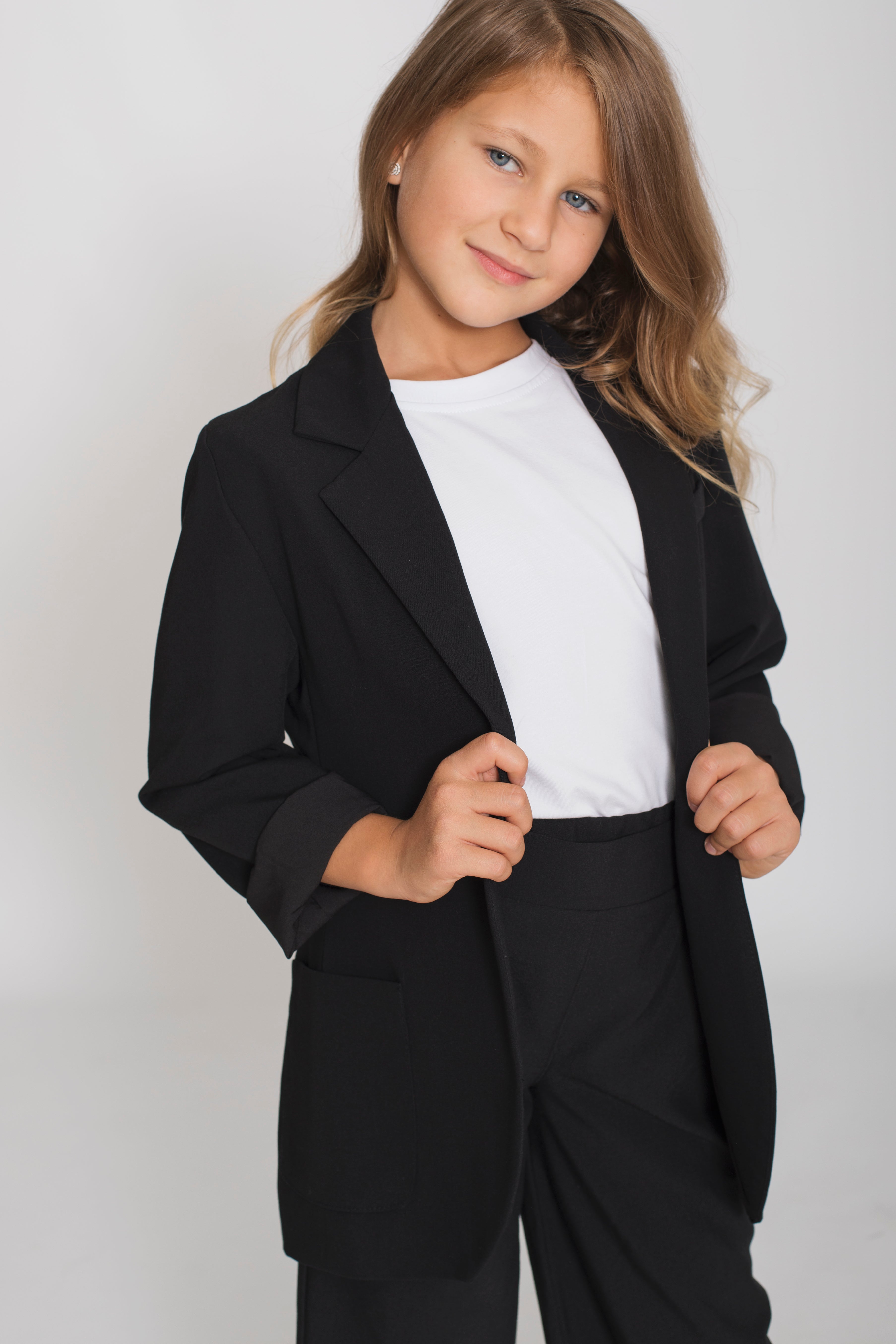 Oversized longline blazer for girls - black and navy - Lemoni Boutique