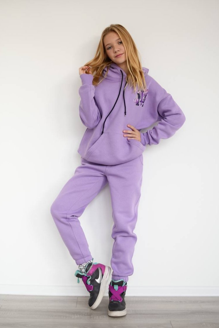 Set of fleece-lined Hoodie and Pants - lilac or beige - Lemoni Boutique