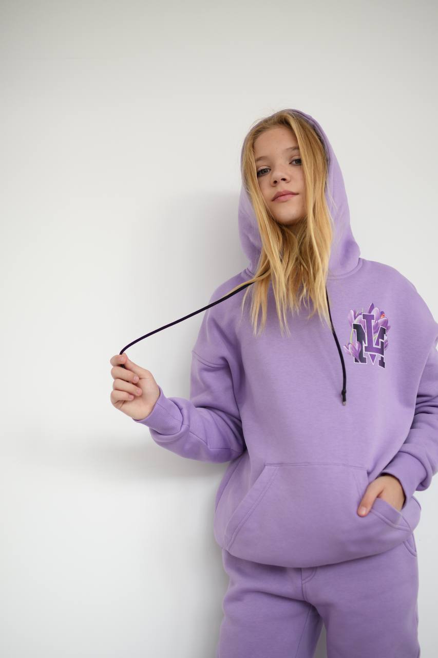 Set of fleece-lined Hoodie and Pants - lilac or beige - Lemoni Boutique