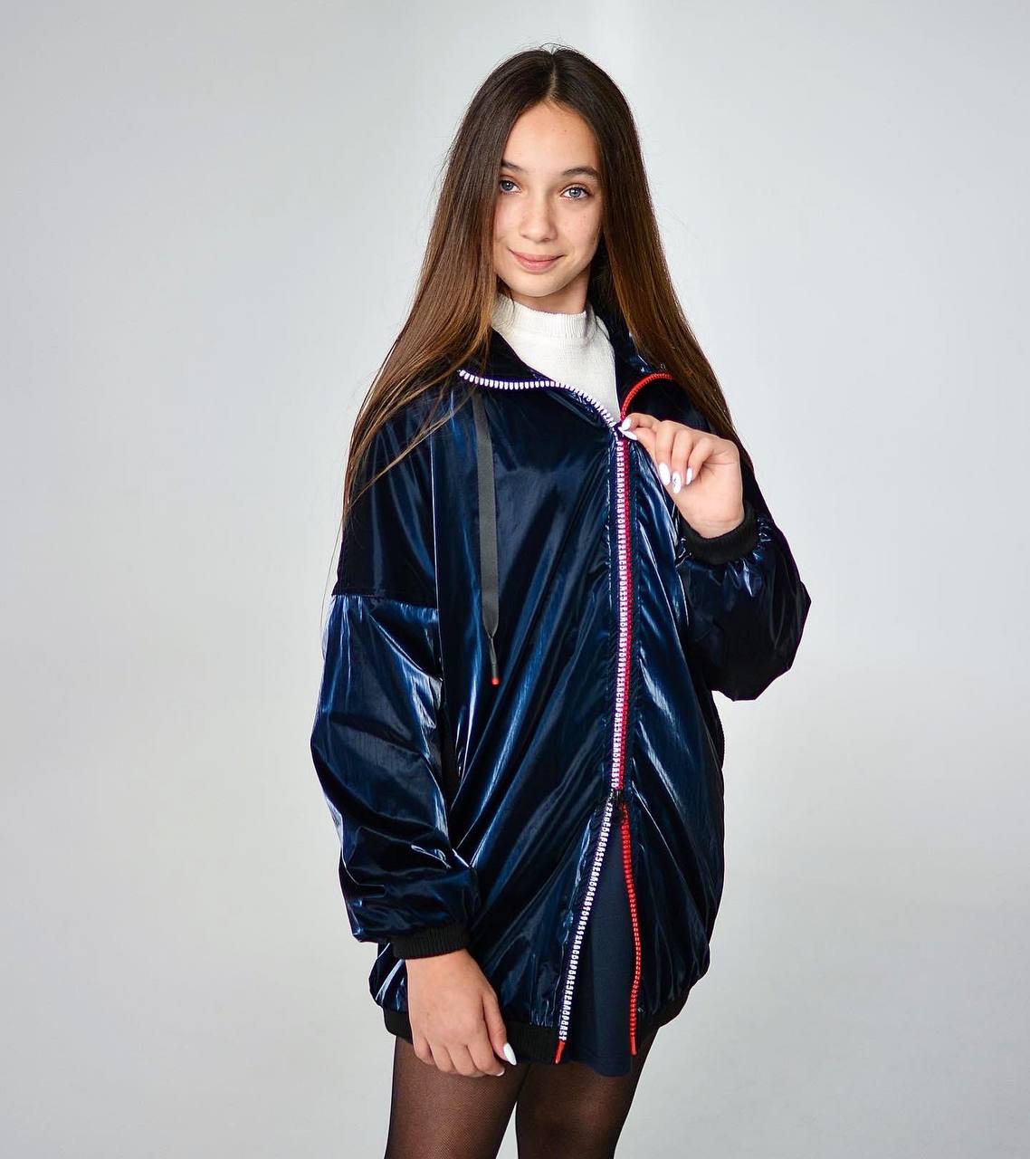 Fleece-lined windbreaker for girls - dark blue - Lemoni Boutique