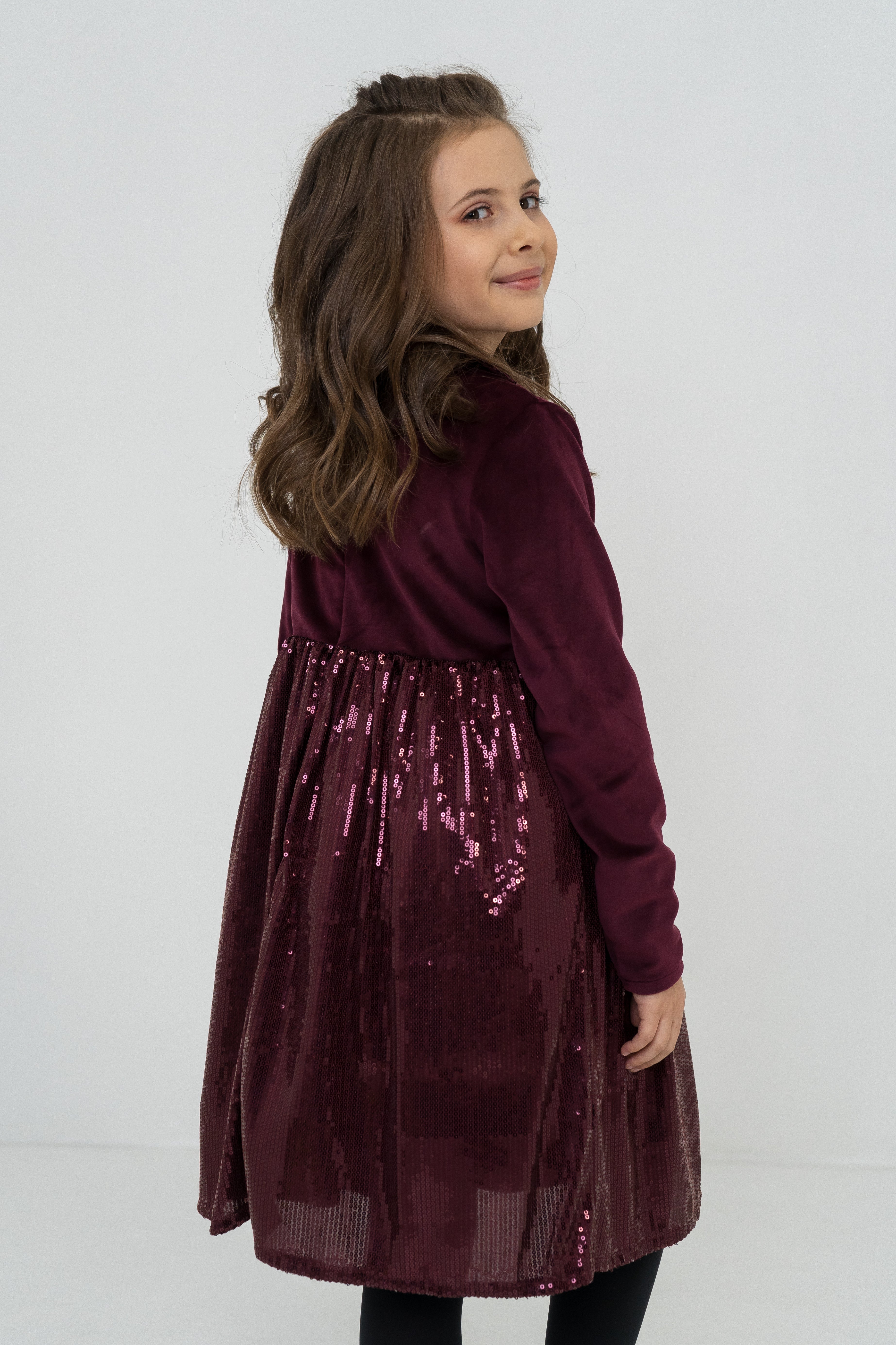 Girls´s  festive velours dress with sequined elements - bordeaux - Lemoni Boutique