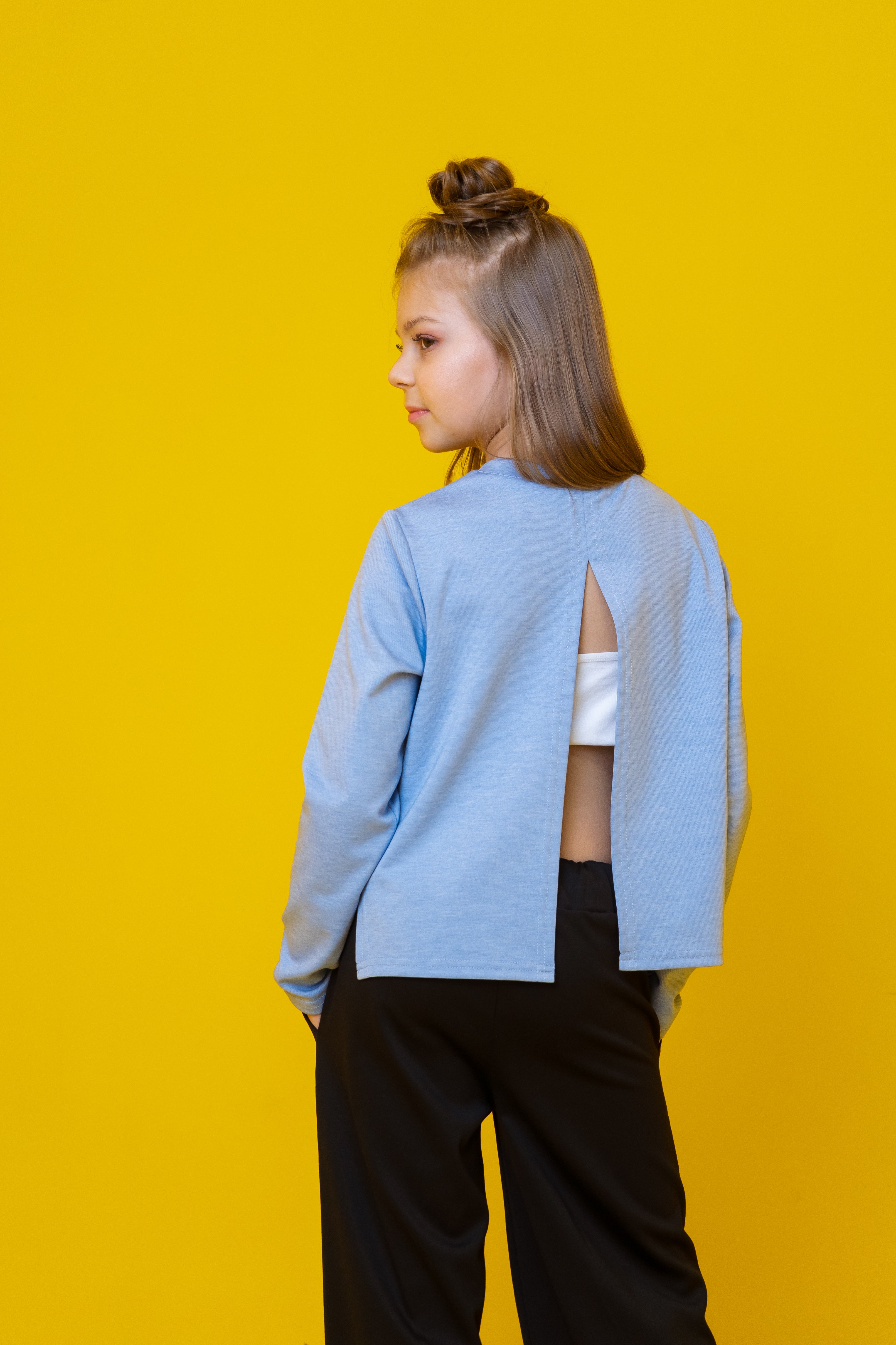 Girls long-sleeve shirt with Dog - skyblue - Lemoni Boutique