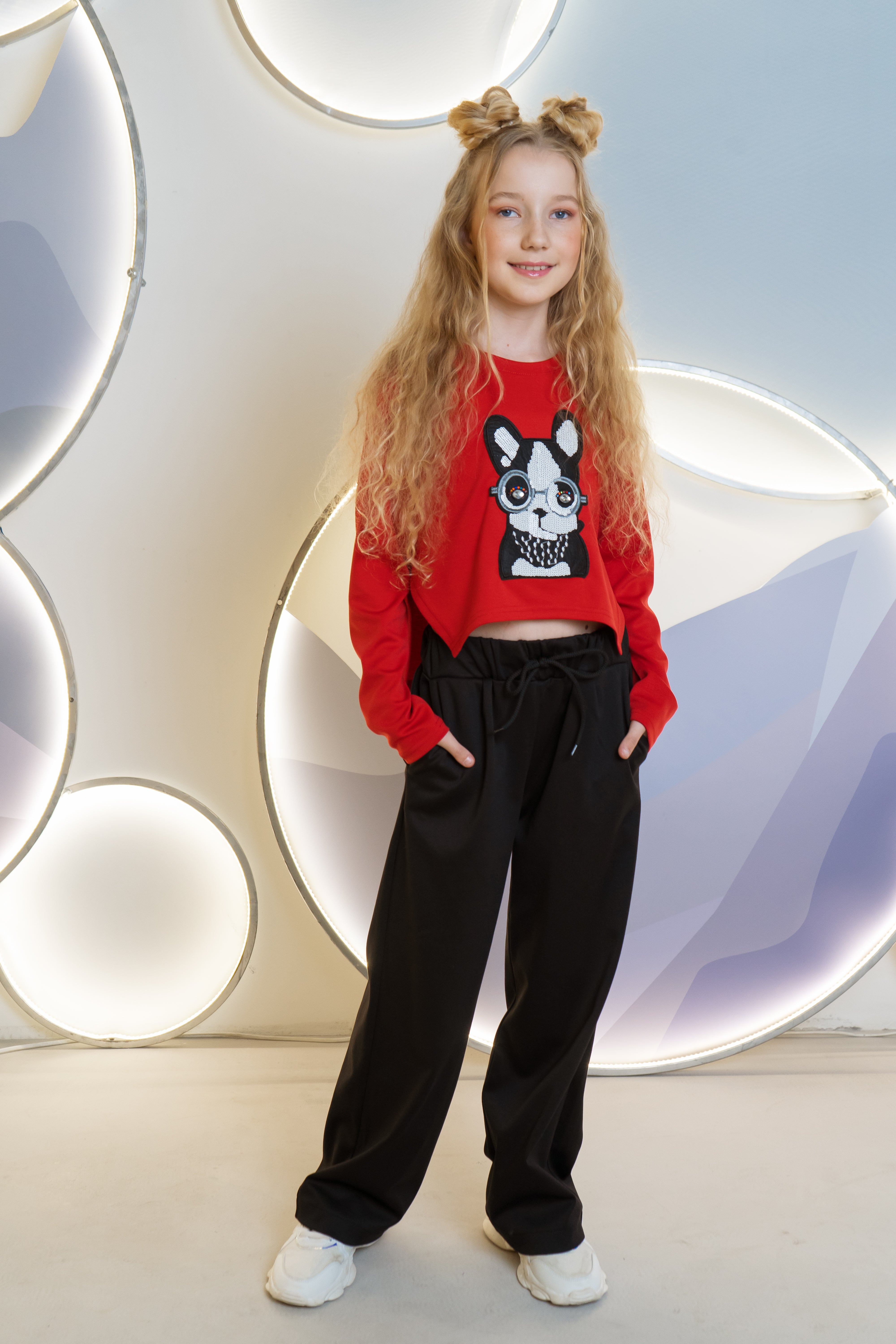 Girls´ long-sleeve shirt with Dog - red - Lemoni Boutique