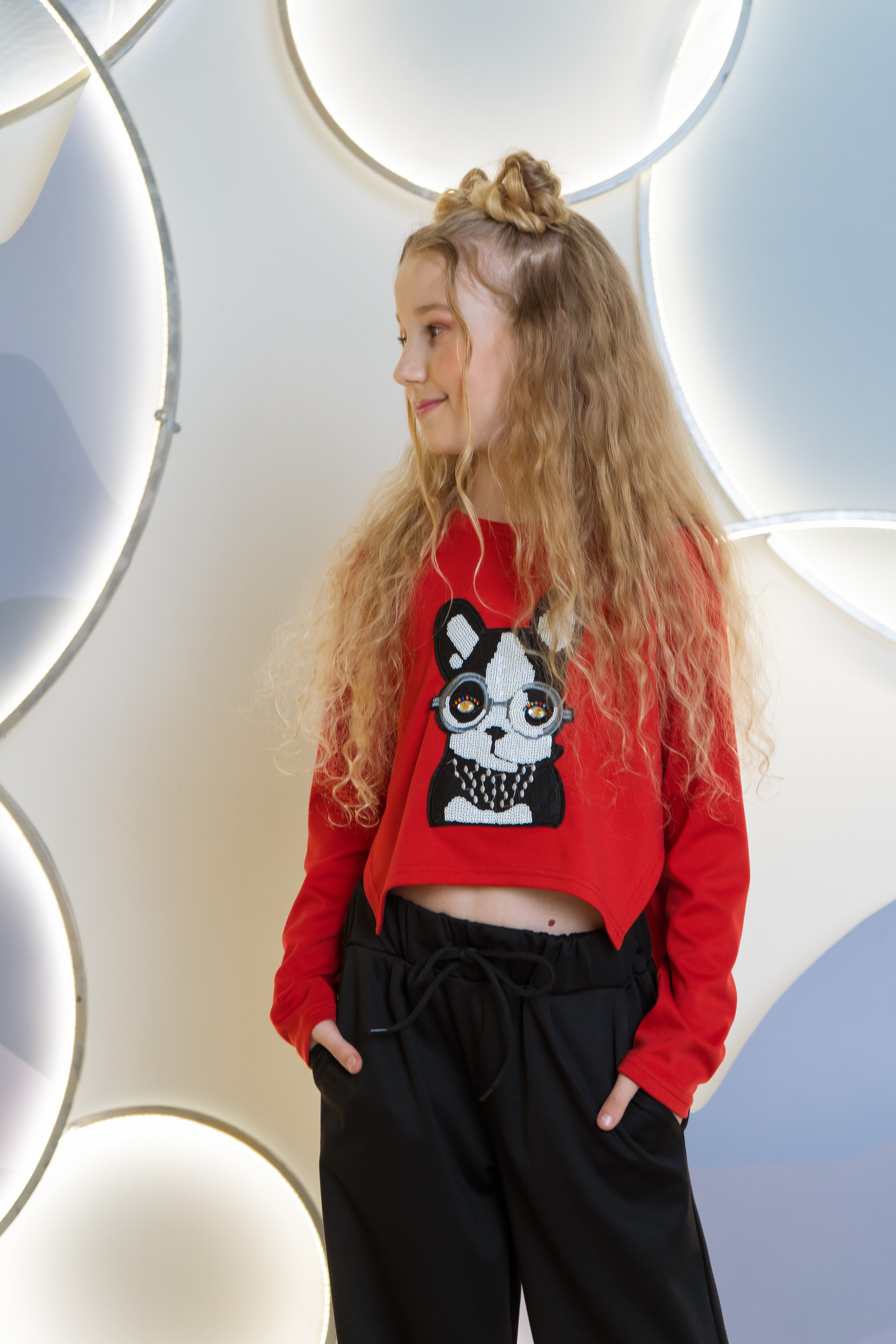 Girls´ long-sleeve shirt with Dog - red - Lemoni Boutique