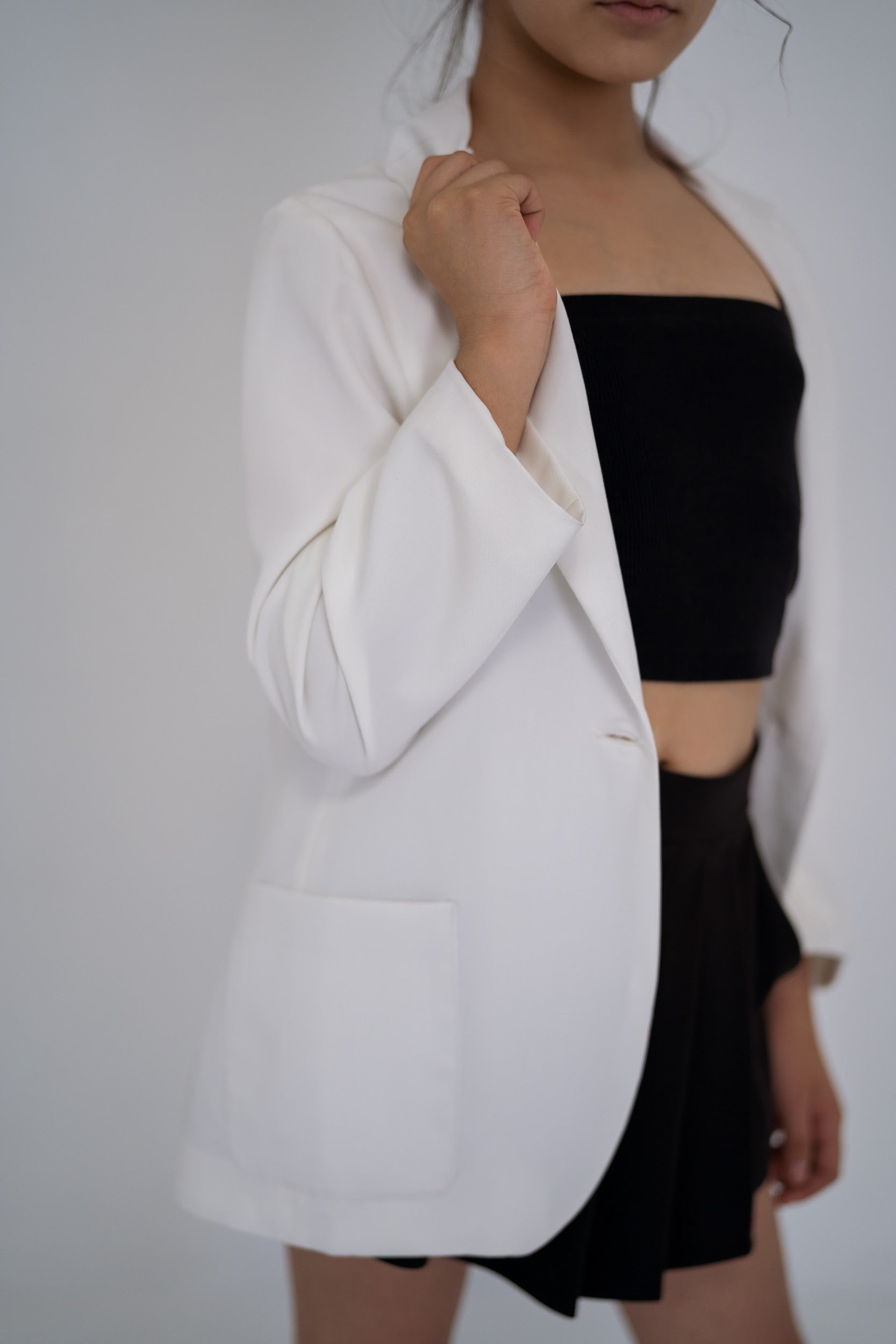 Oversized longline white blazer for girls