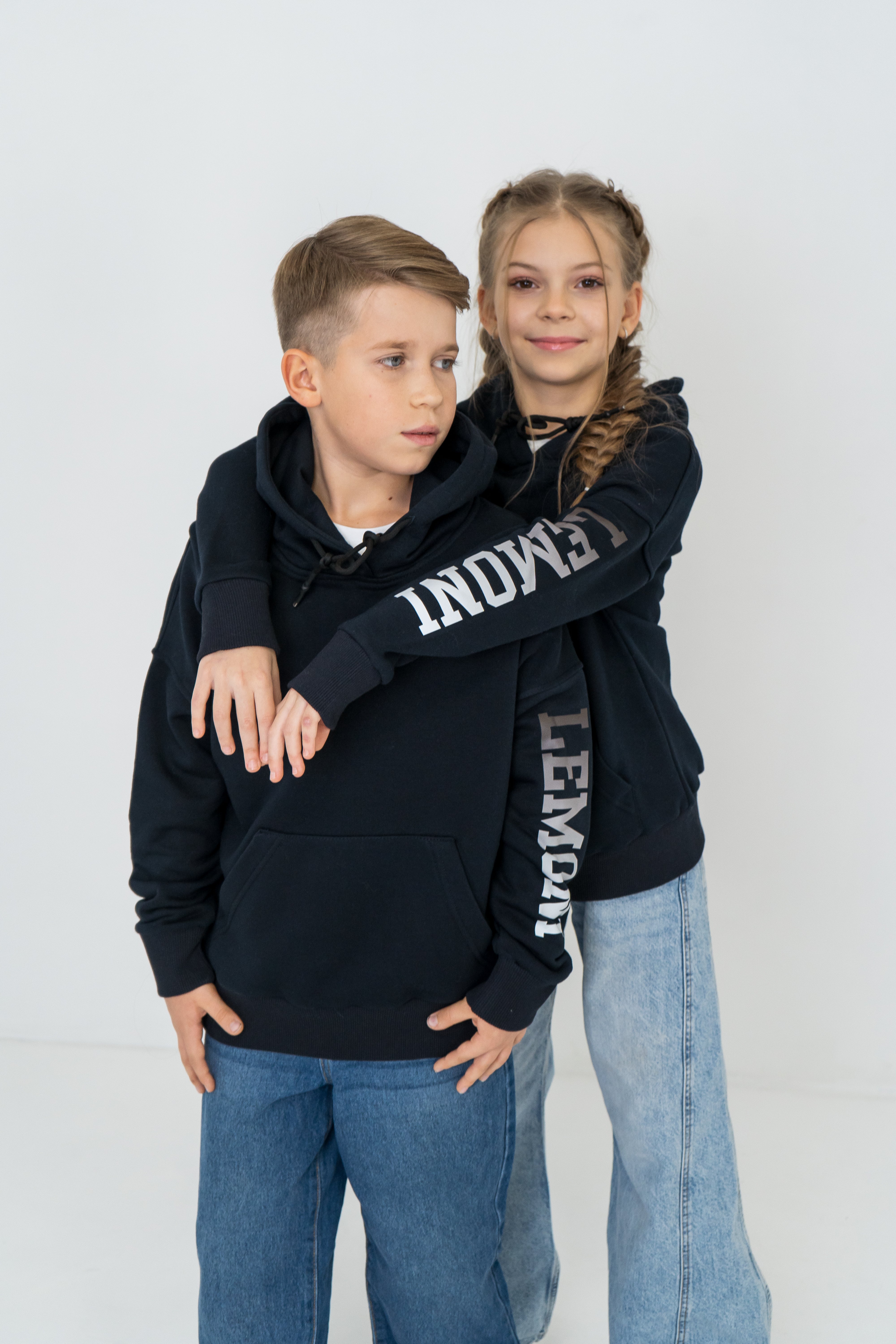 Familylook - dunkelblaue Hoodie Kapuzenpullover Lemoni für Jungen und Mädchen