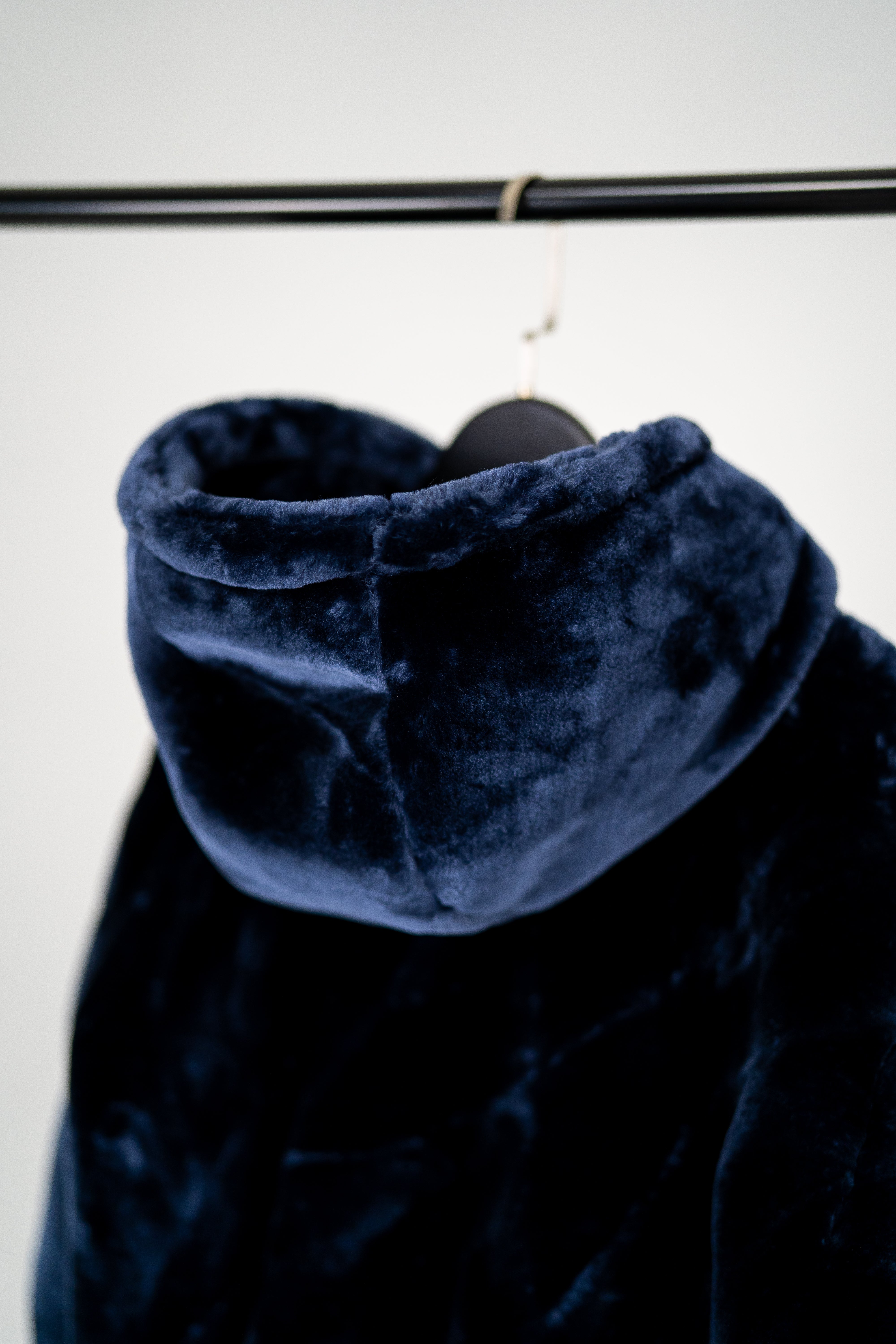 Reversible faux fur Winter Jacket with Hood - dark blue