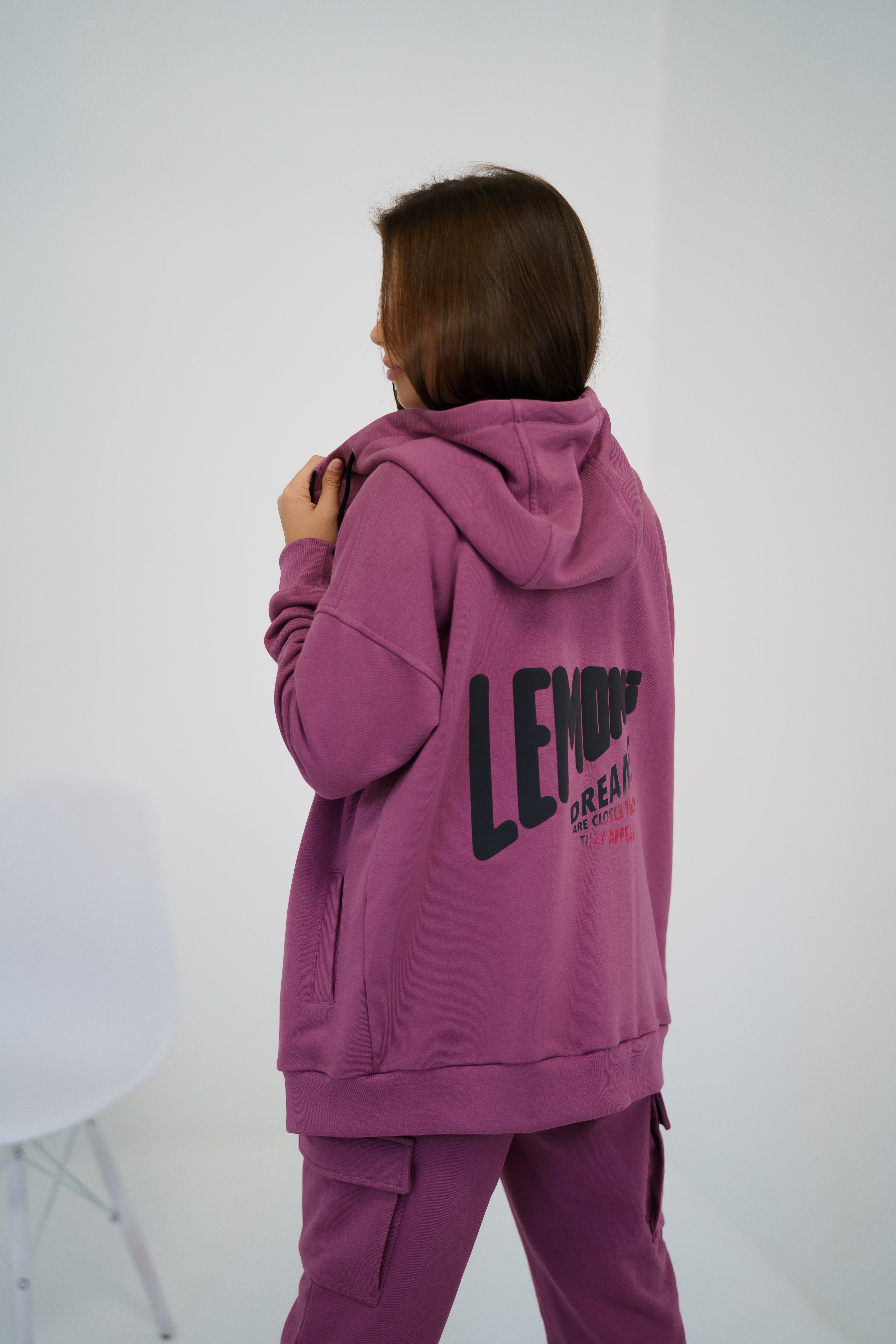 Urban-style tracksuit with zip-up hoodie for girls - dark pink - Lemoni Boutique