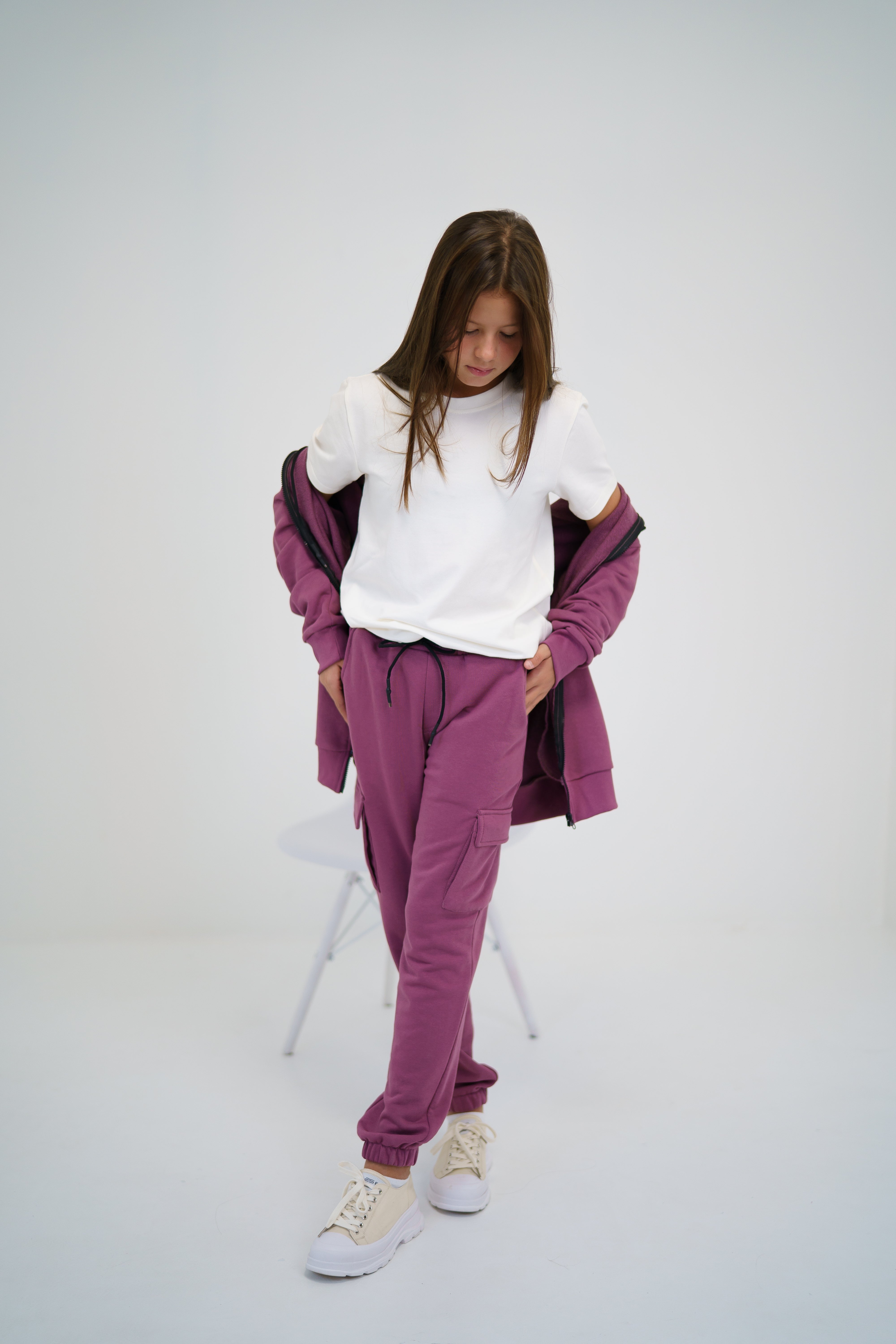 Urban-style tracksuit with zip-up hoodie for girls - dark pink - Lemoni Boutique