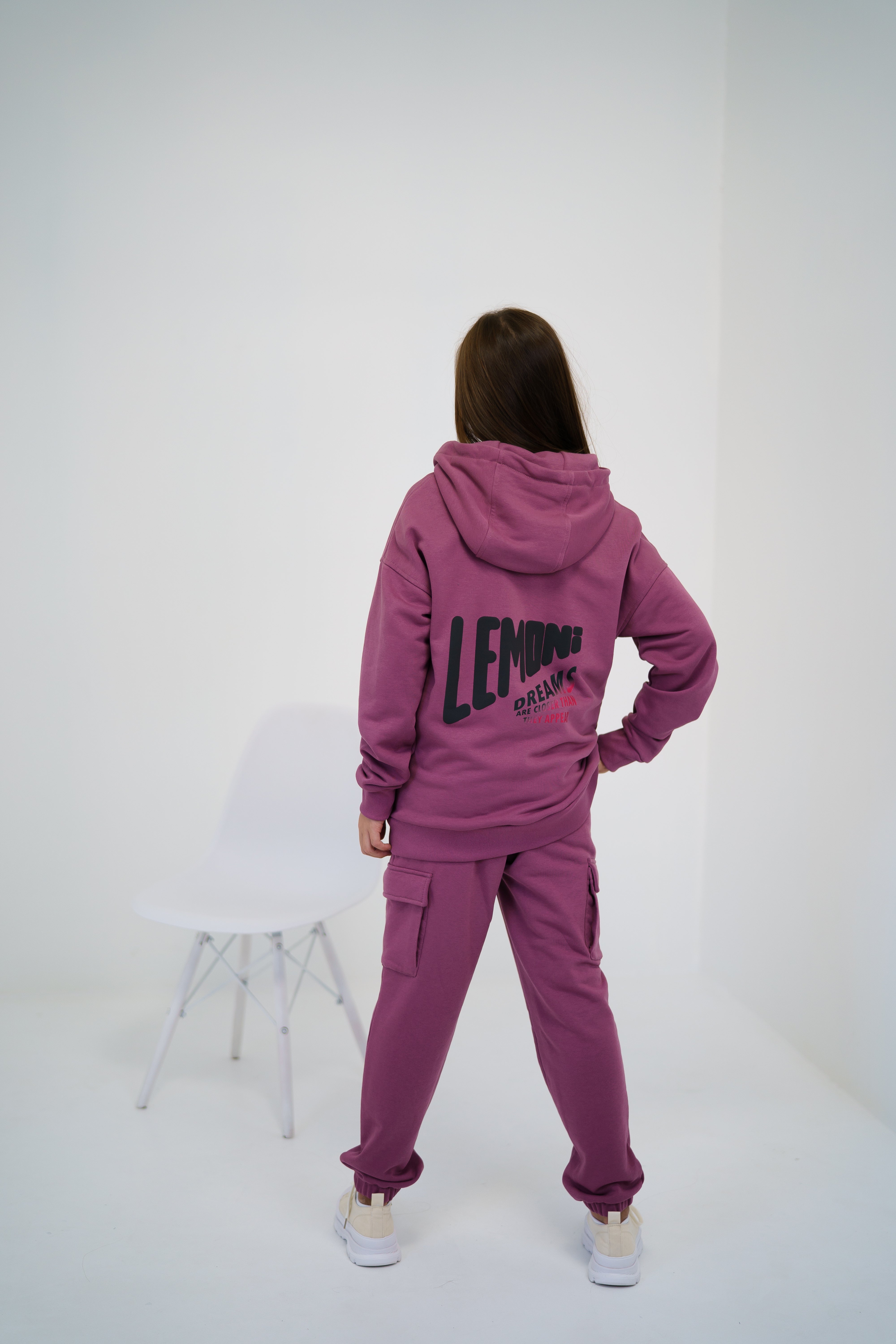 Urban-style tracksuit with zip-up hoodie for girls - dark pink - Lemoni Boutique