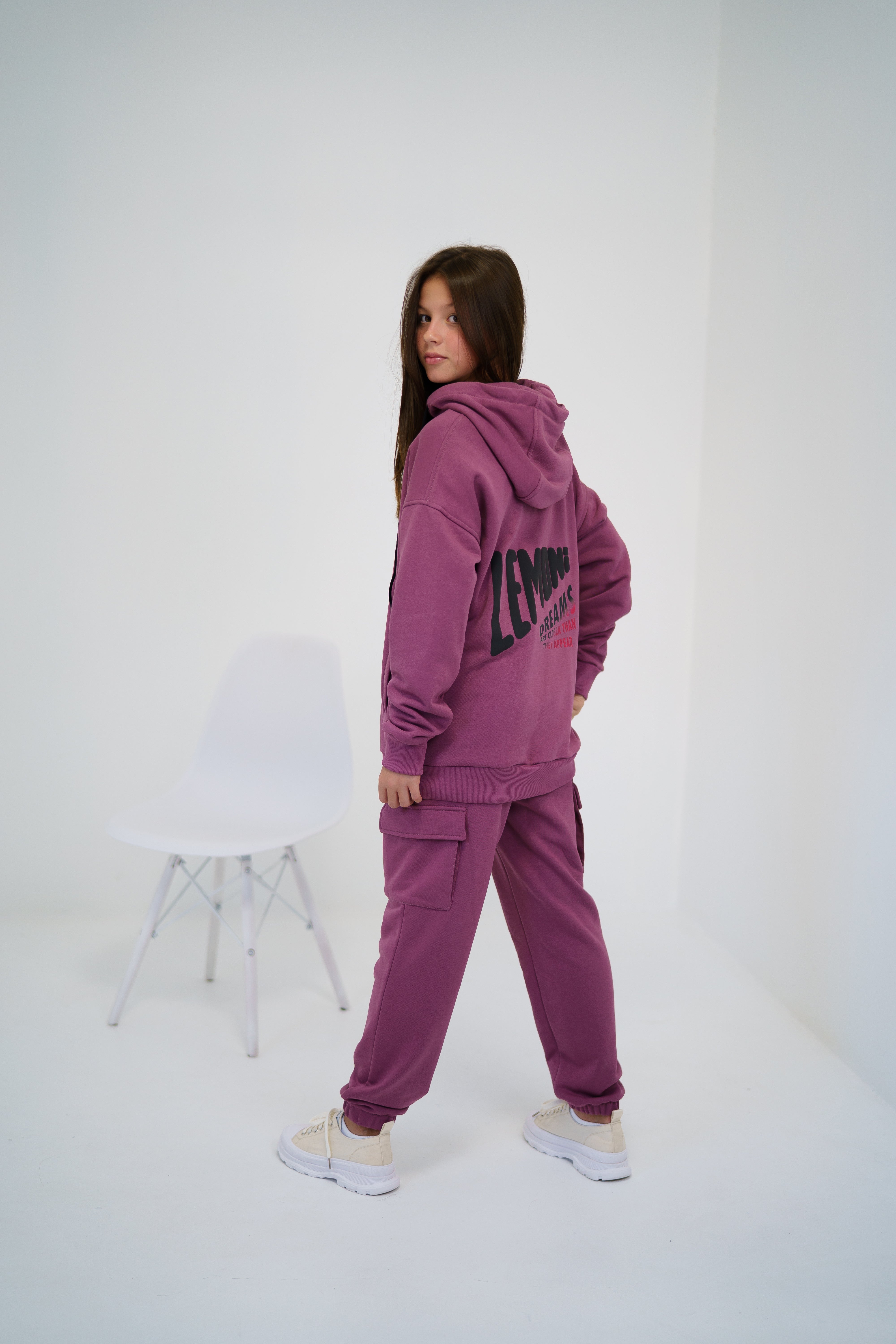 Urban-style tracksuit with zip-up hoodie for girls - dark pink - Lemoni Boutique