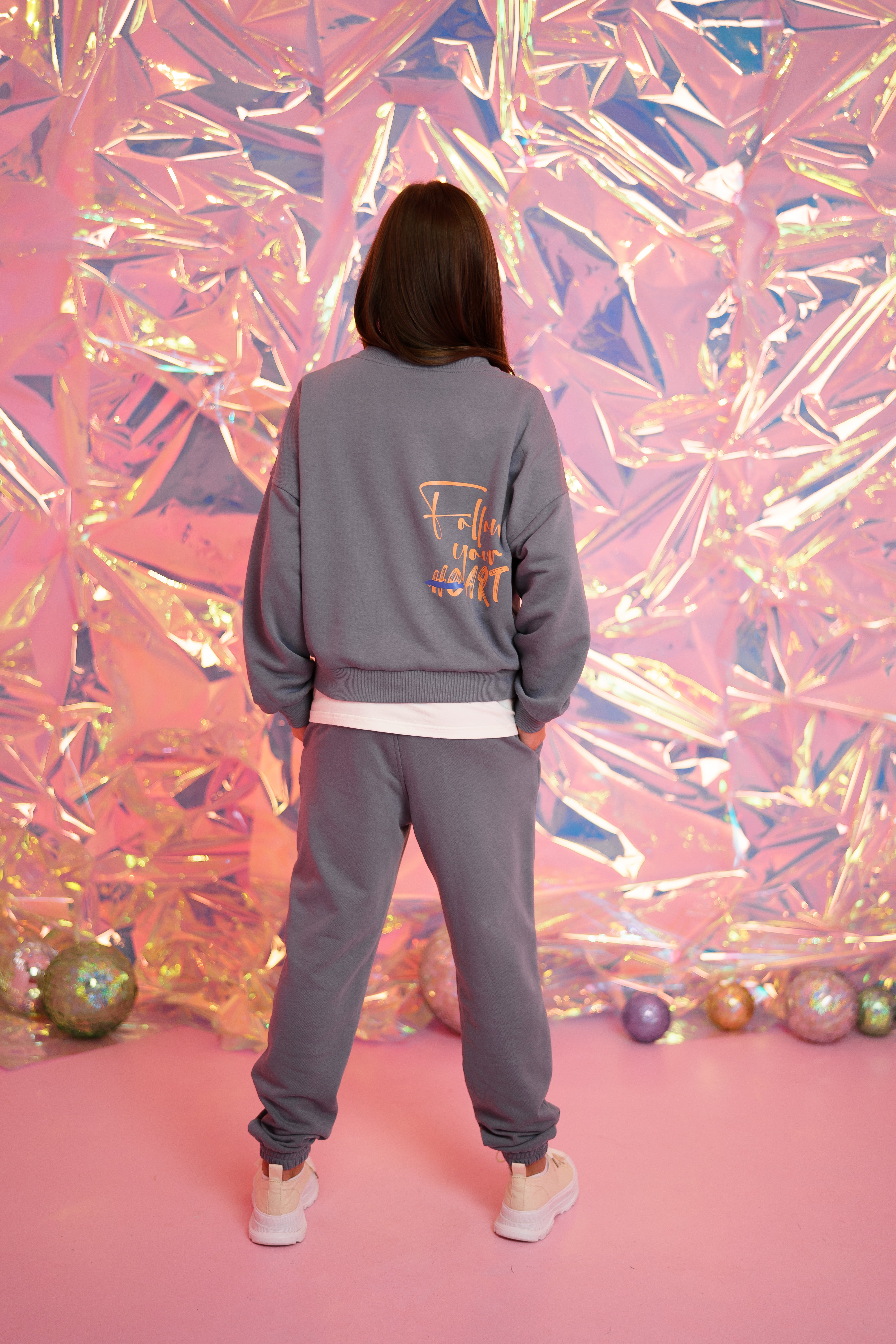 gray tracksuit follow your heart on the backside