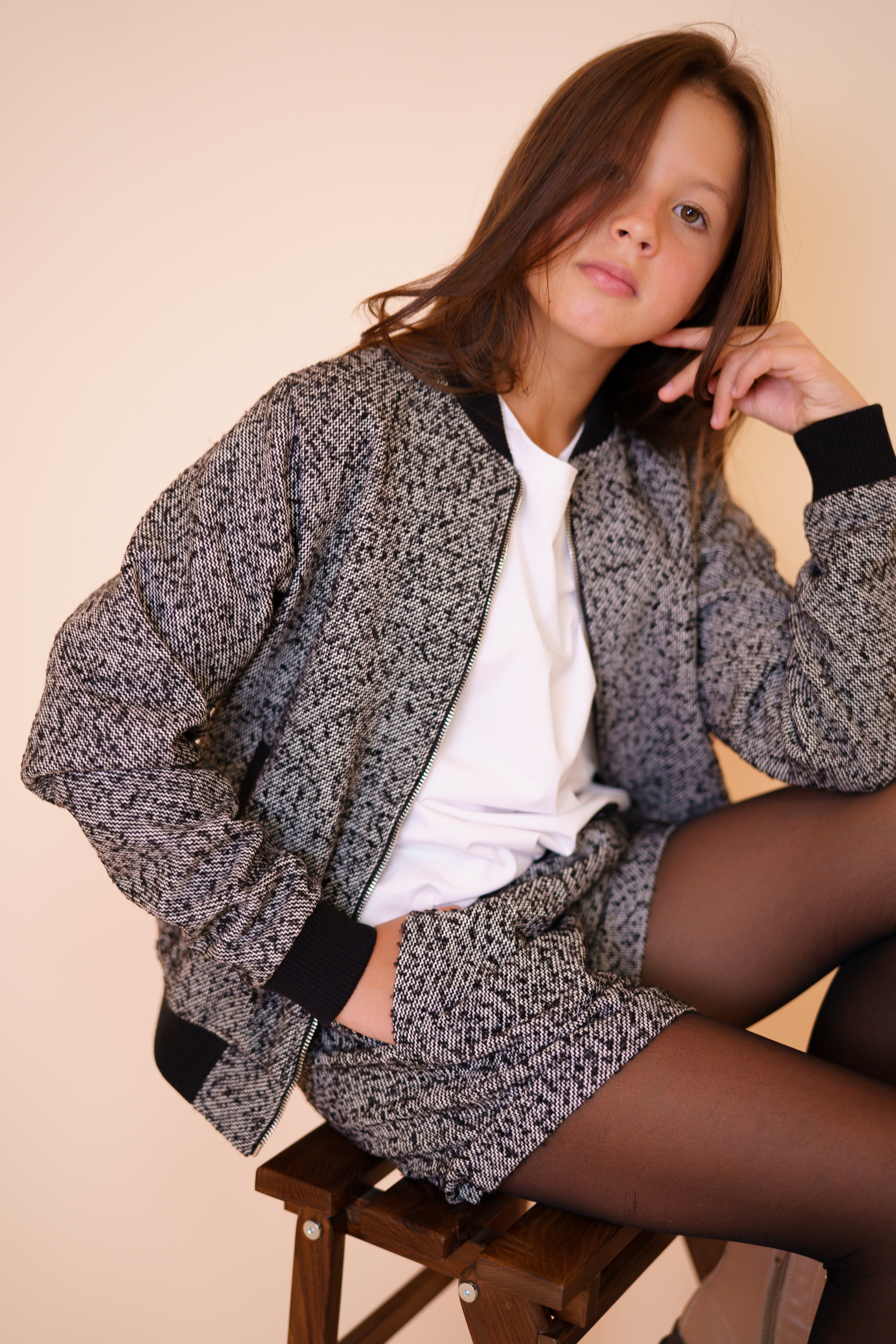 Bomber jacket bouclé for girls - gray - Lemoni Boutique