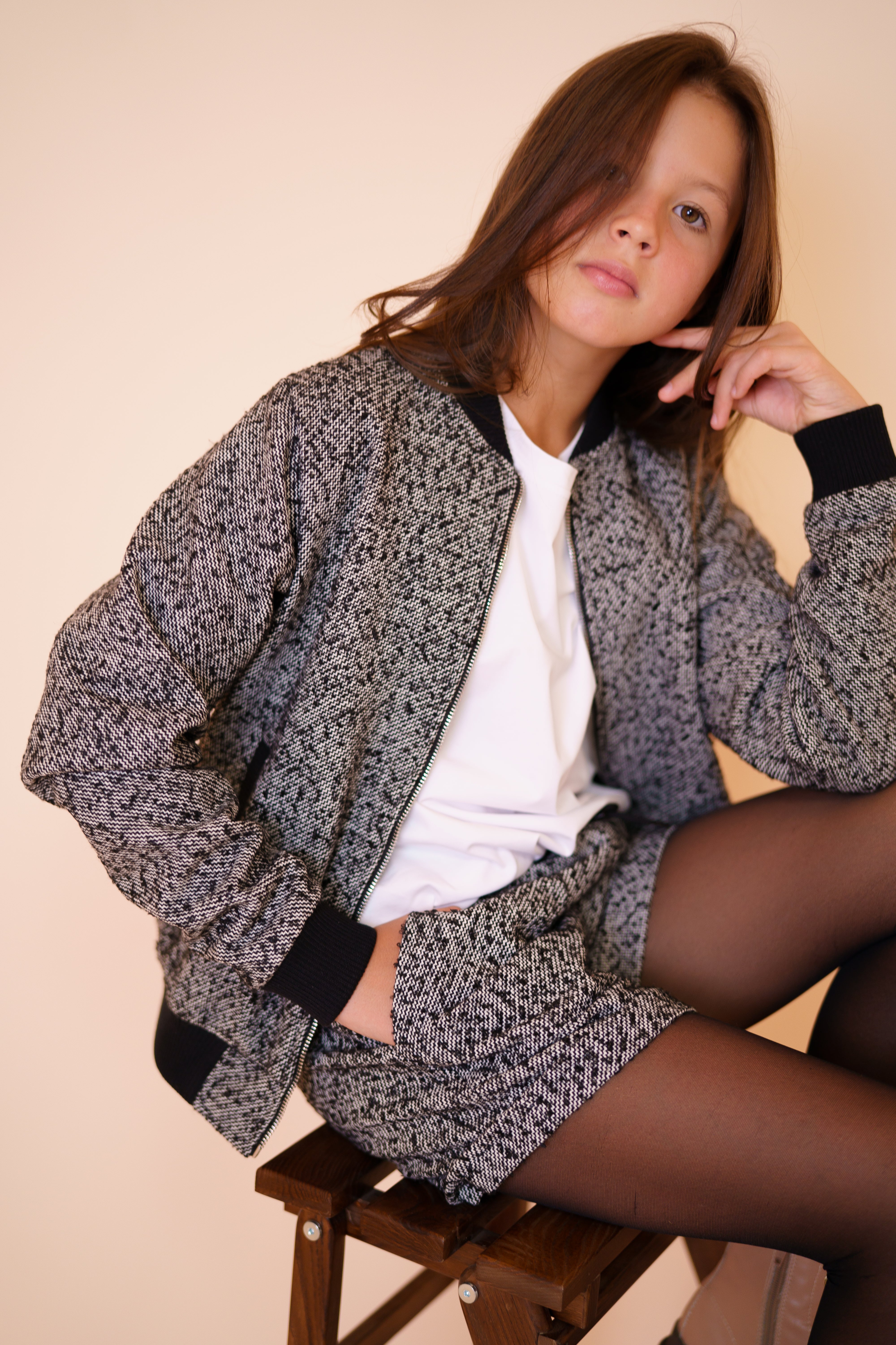 Bomber jacket bouclé for girls - gray - Lemoni Boutique