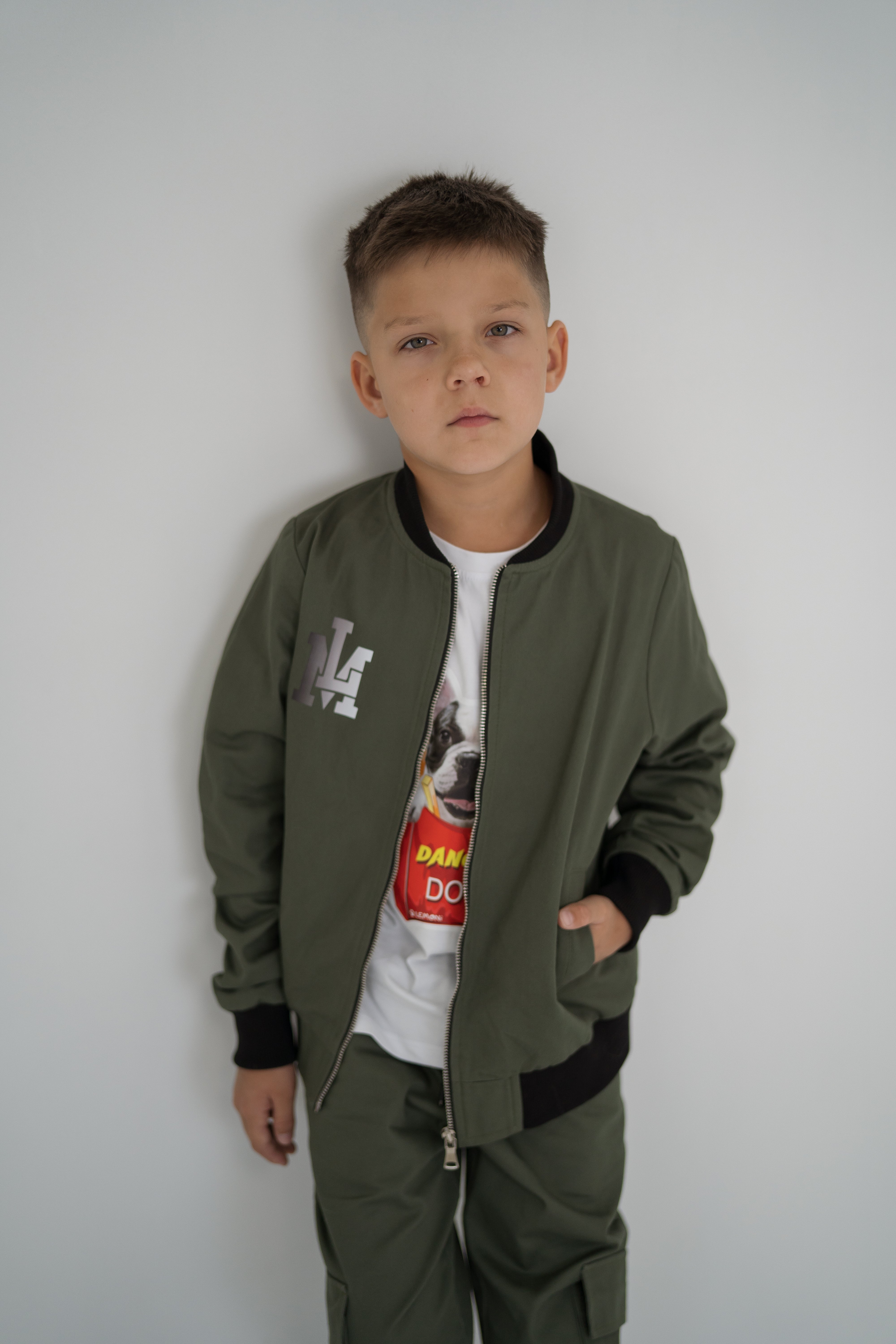 Bomber jacket denim for girls and boys - khaki - Lemoni Boutique