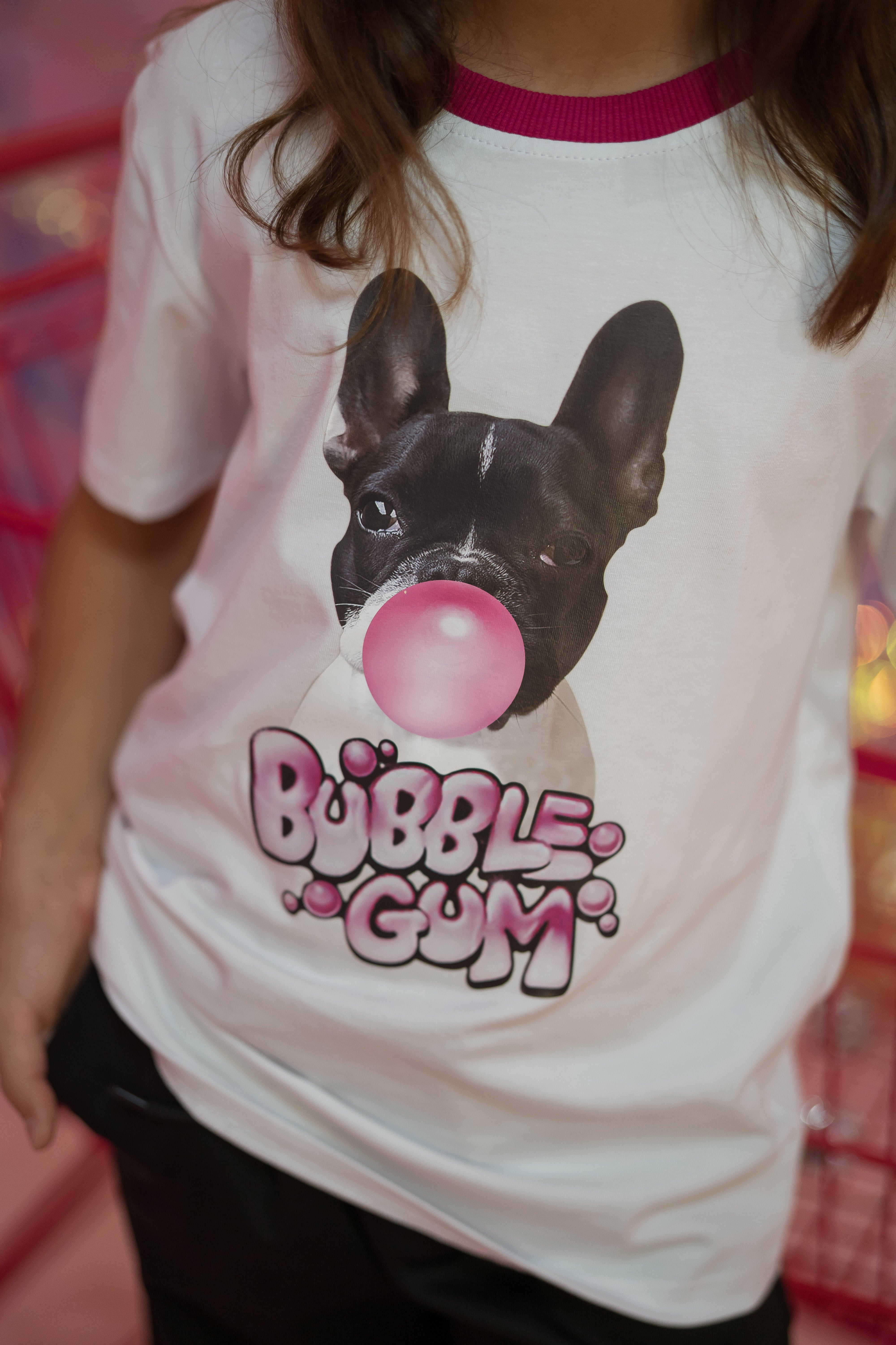 Girls´ and boys´ classic T-shirt featuring bulldog Bubble Gum print - white - Lemoni Boutique