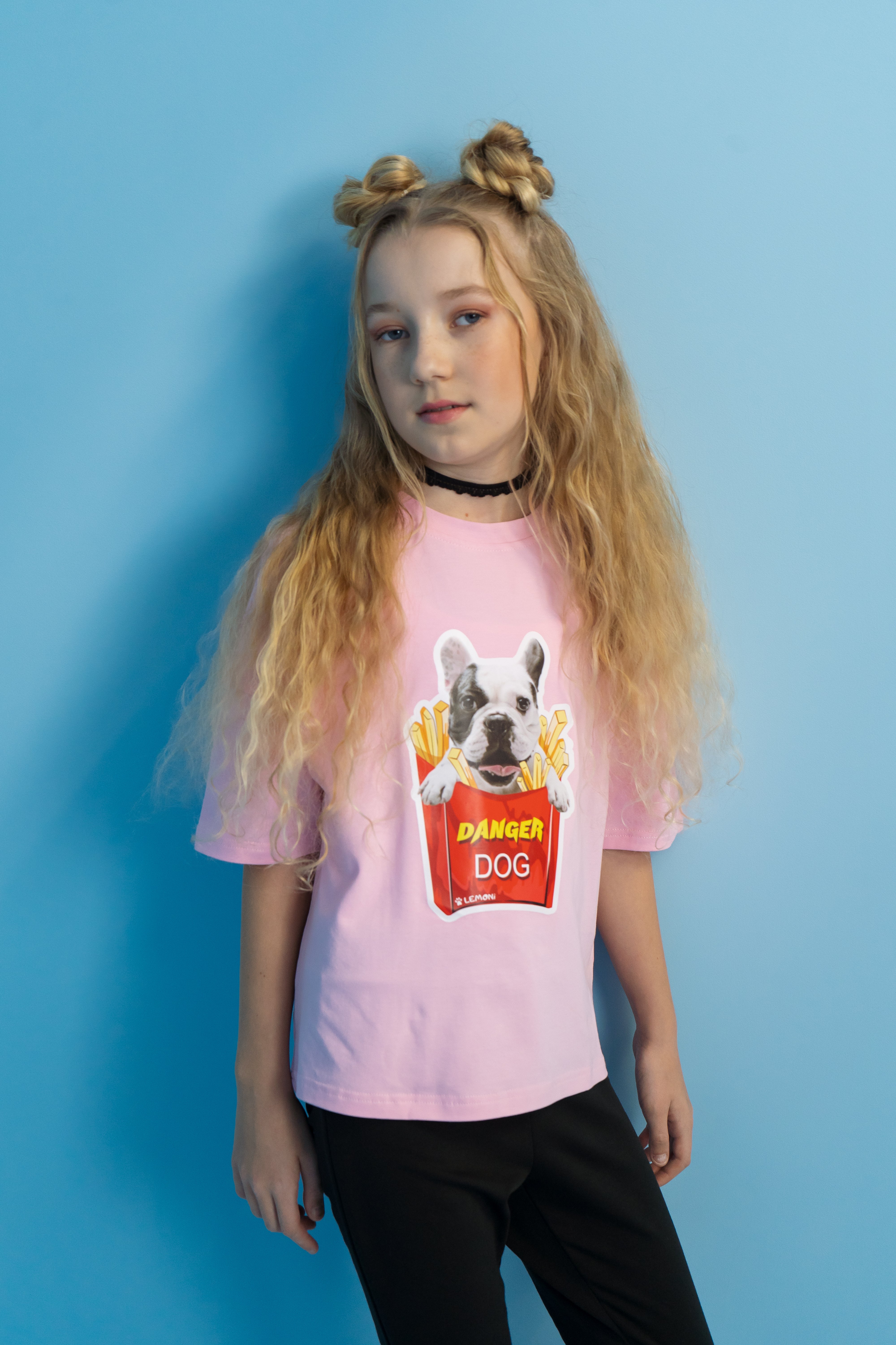 Girls´ T-shirt with French Bulldog print - pink - Lemoni Boutique