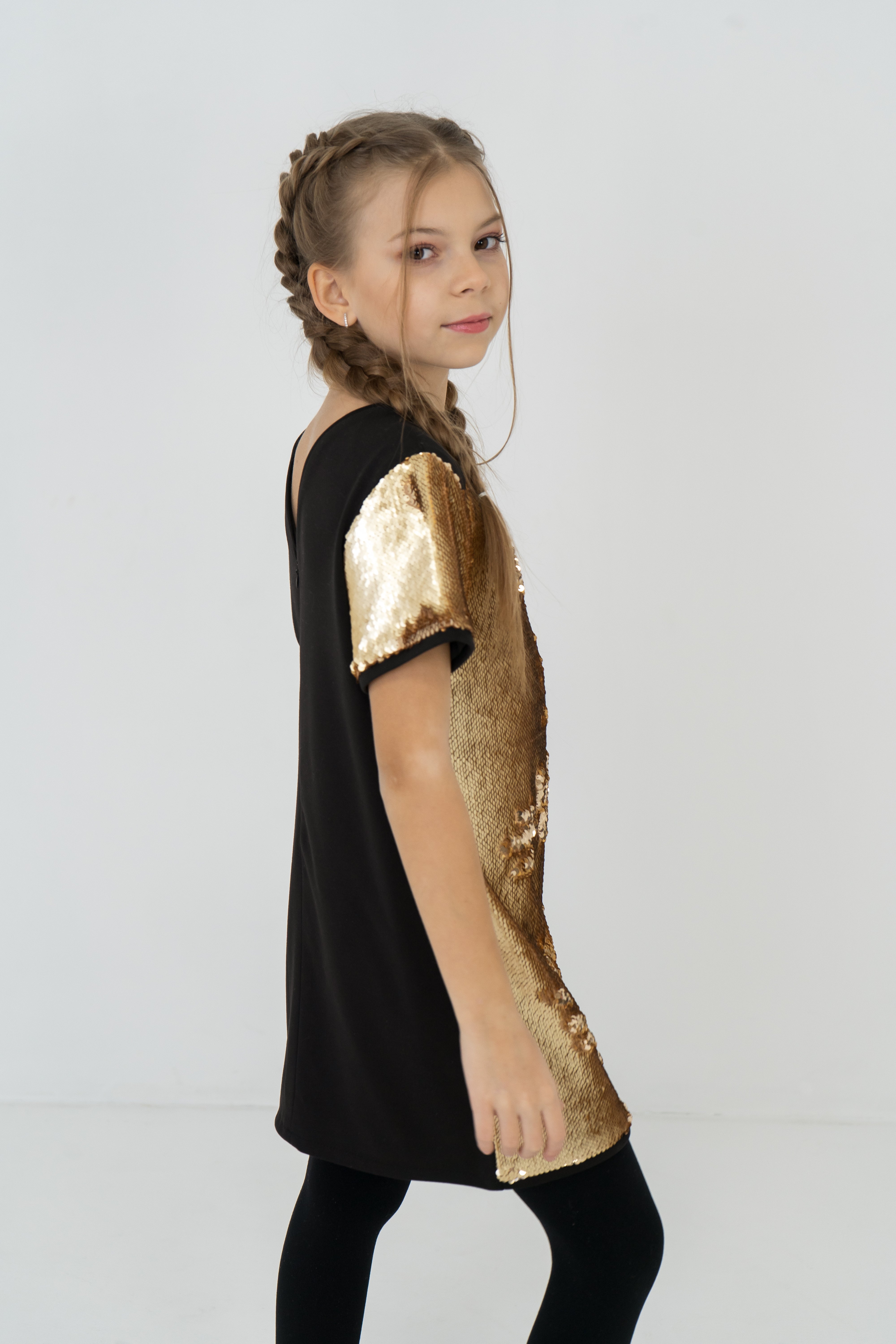 Festive gold sequinned dress for girls 