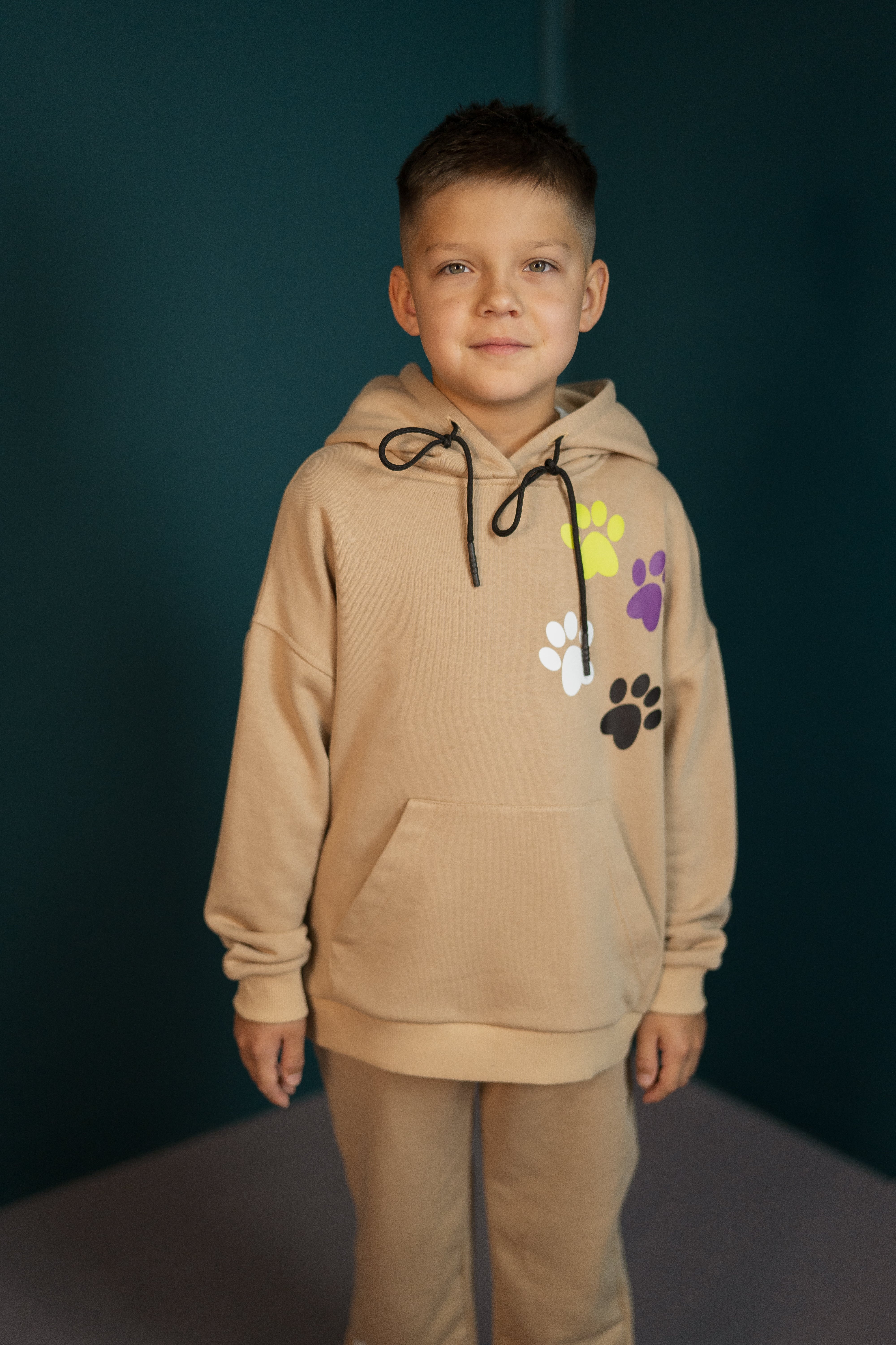 Hoodie "Walk with Me" for boys and girls - beige - Lemoni Boutique