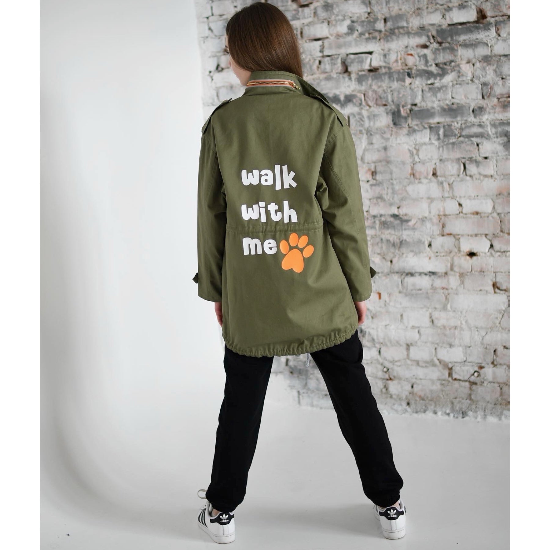 Lightweight denim parka for girls - khaki - Lemoni Boutique