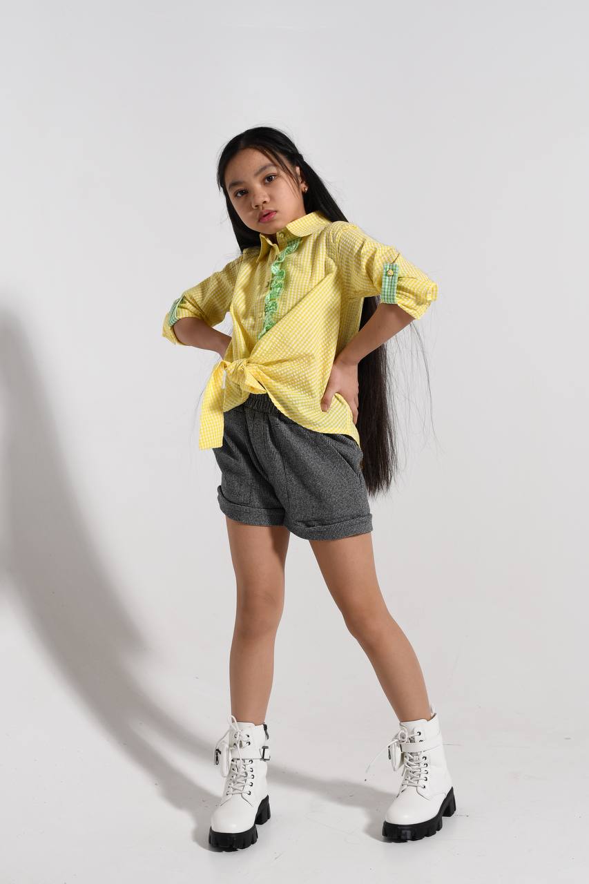 Сrinkled cotton shirt - yellow - Lemoni Boutique