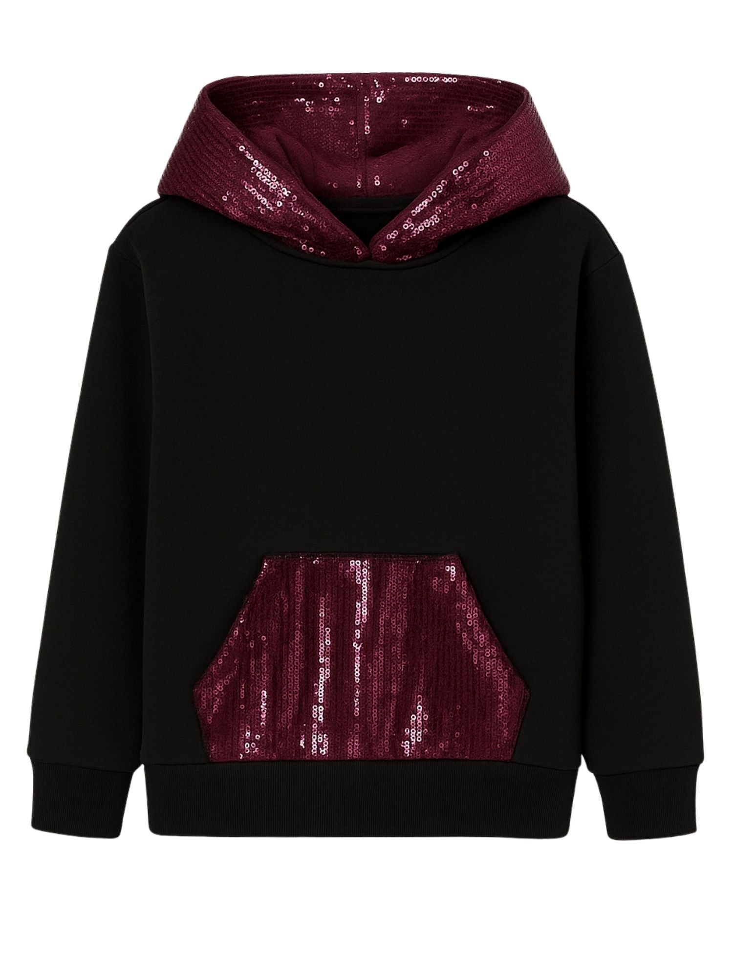 Warm Fleece Cotton Hoodie with Sequins — extended length