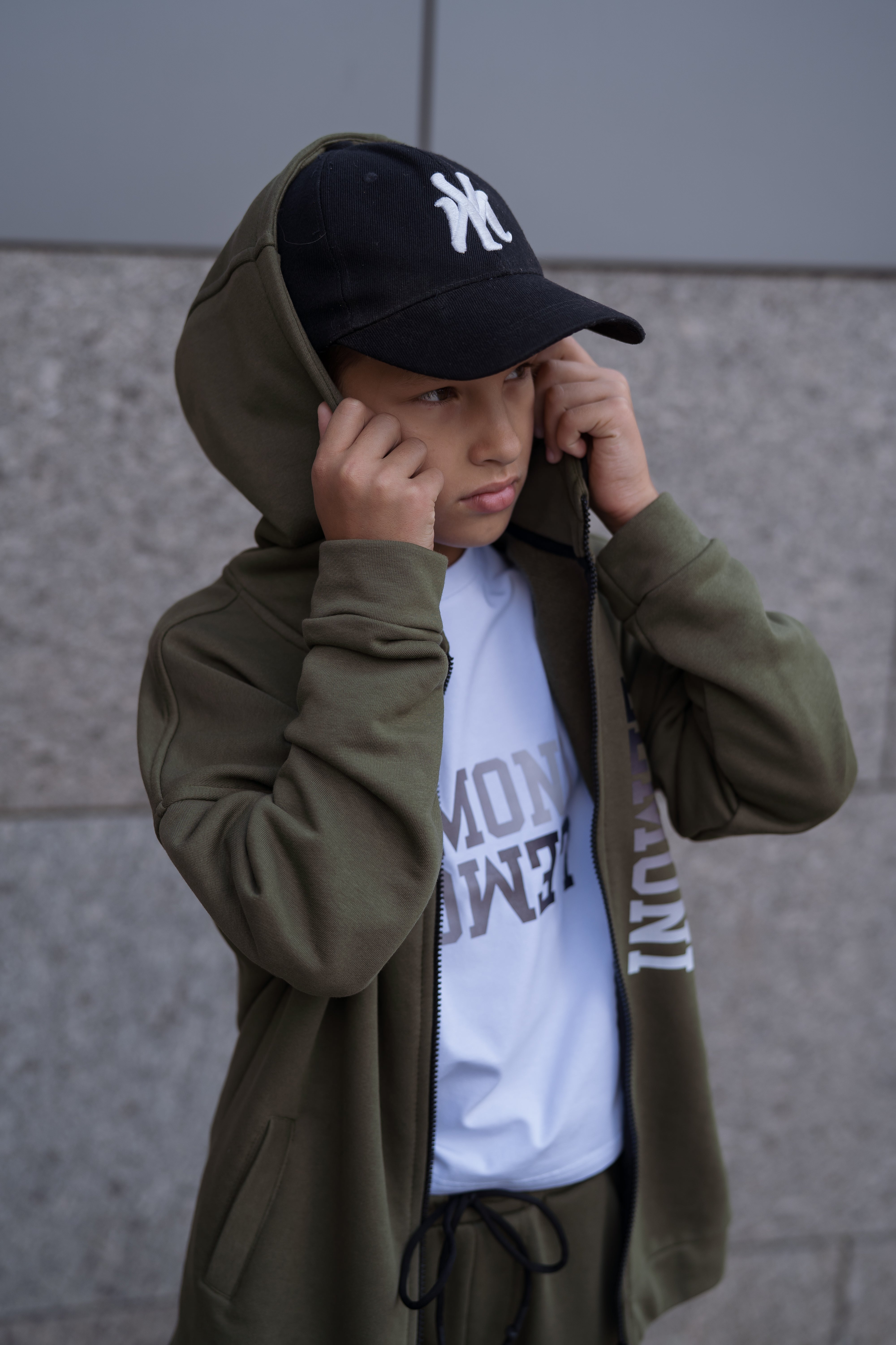 Urban-style tracksuit zip-up hoodie for boys and girls - khaki - Lemoni Boutique