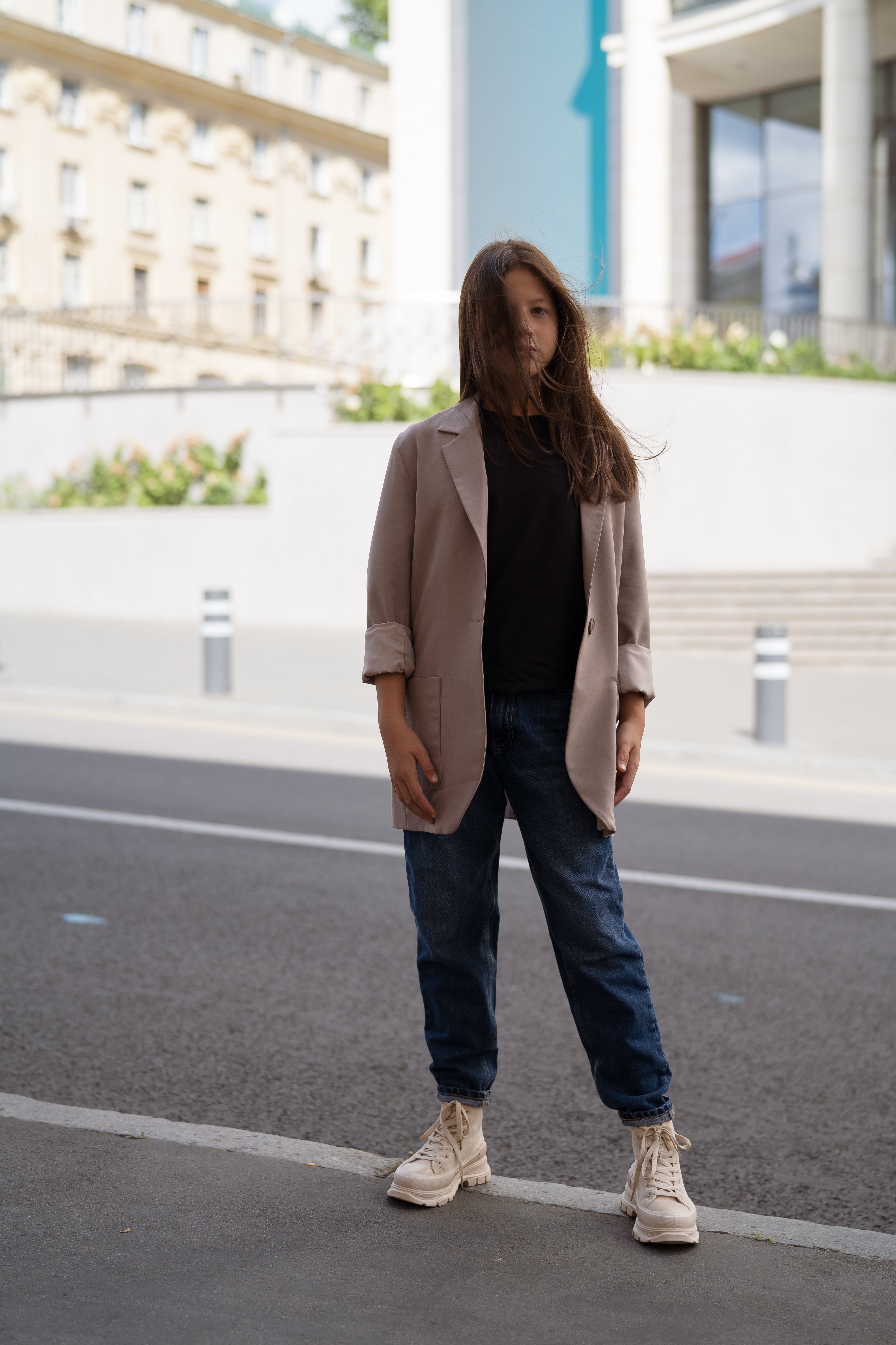 Oversized long blazer - beige - Lemoni Boutique