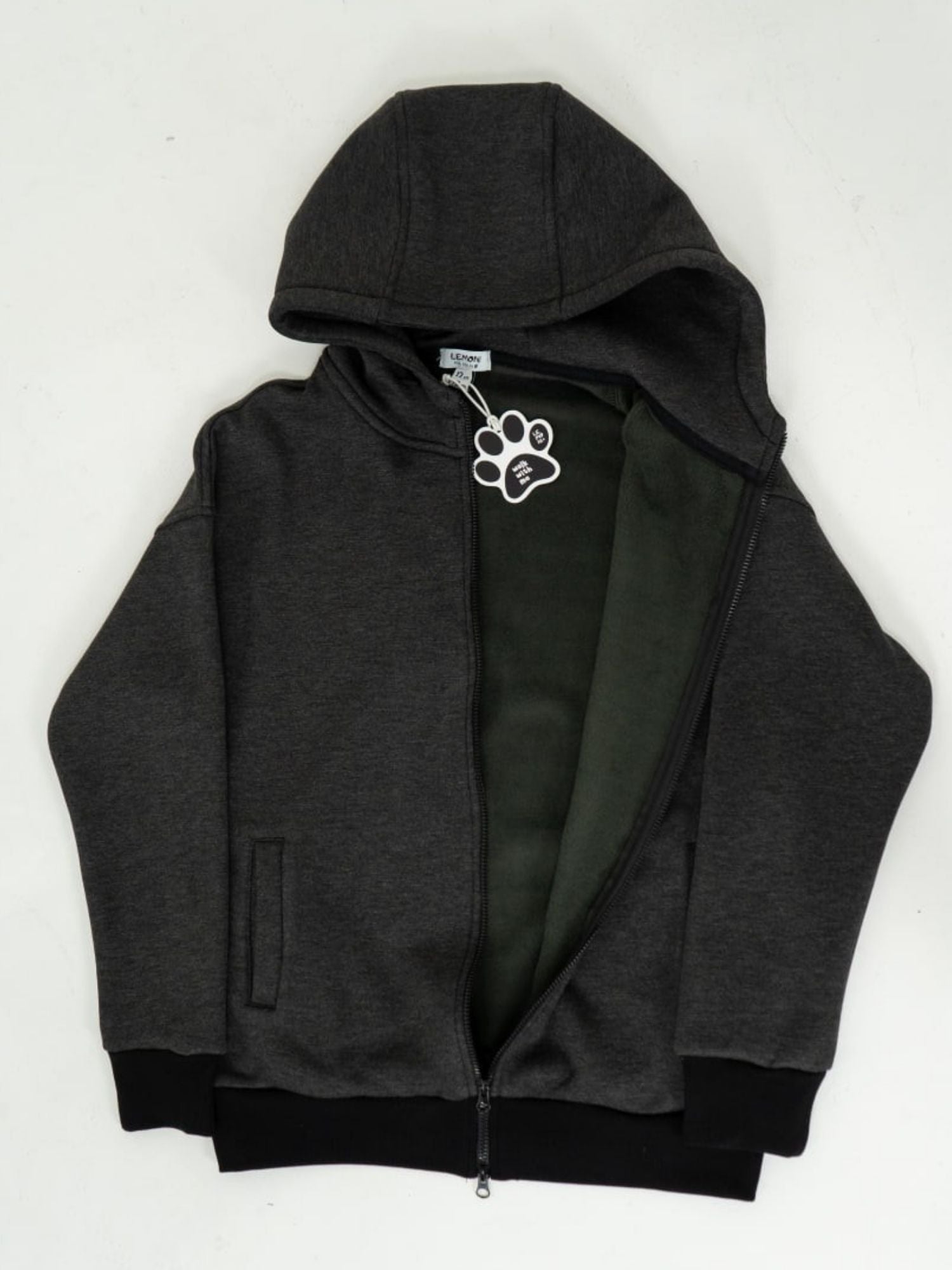 Warm Zip-up Hoodie unisex Lemoni - dark grey