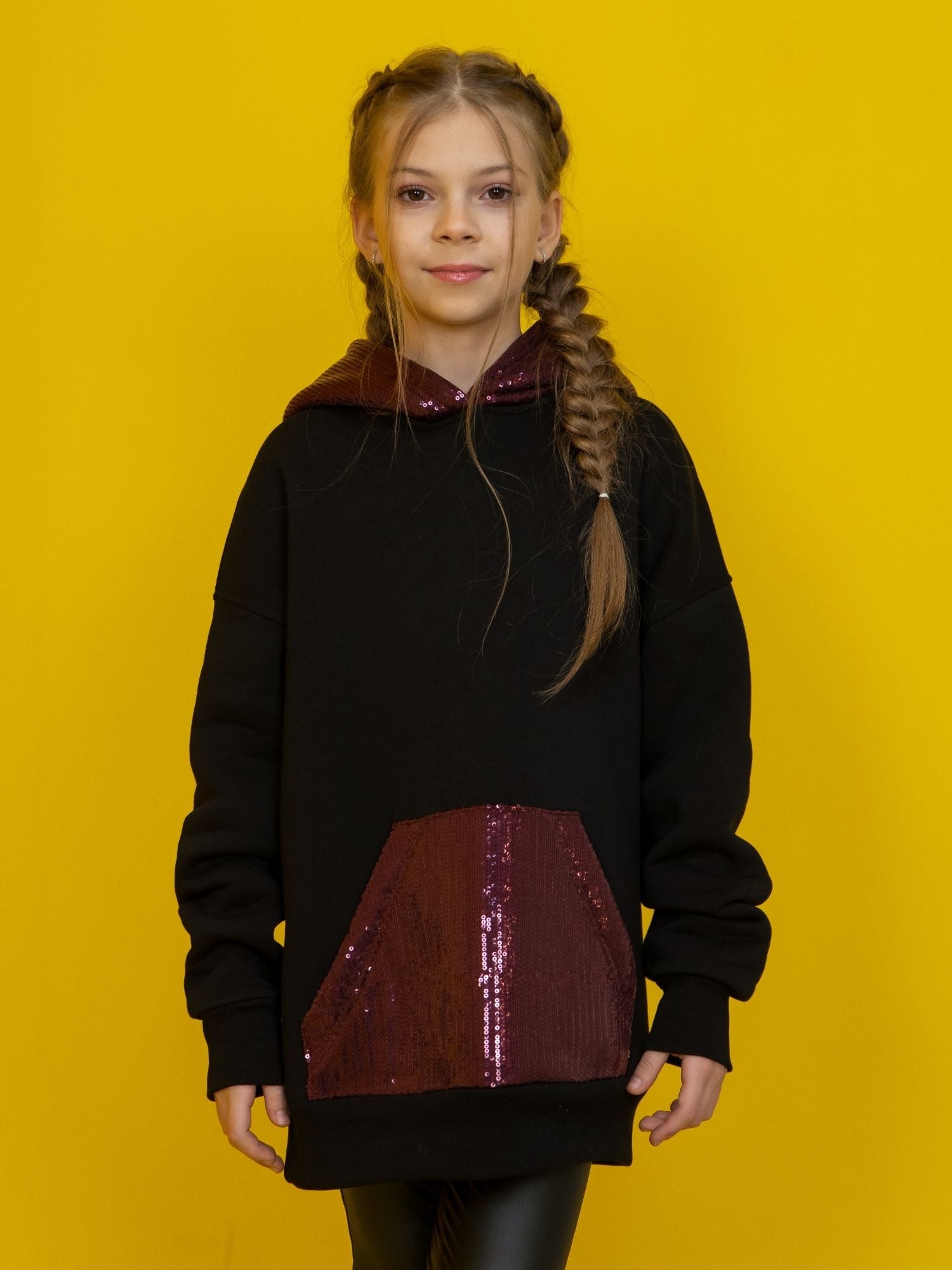 Warm Fleece Cotton Hoodie with Sequins — extended length