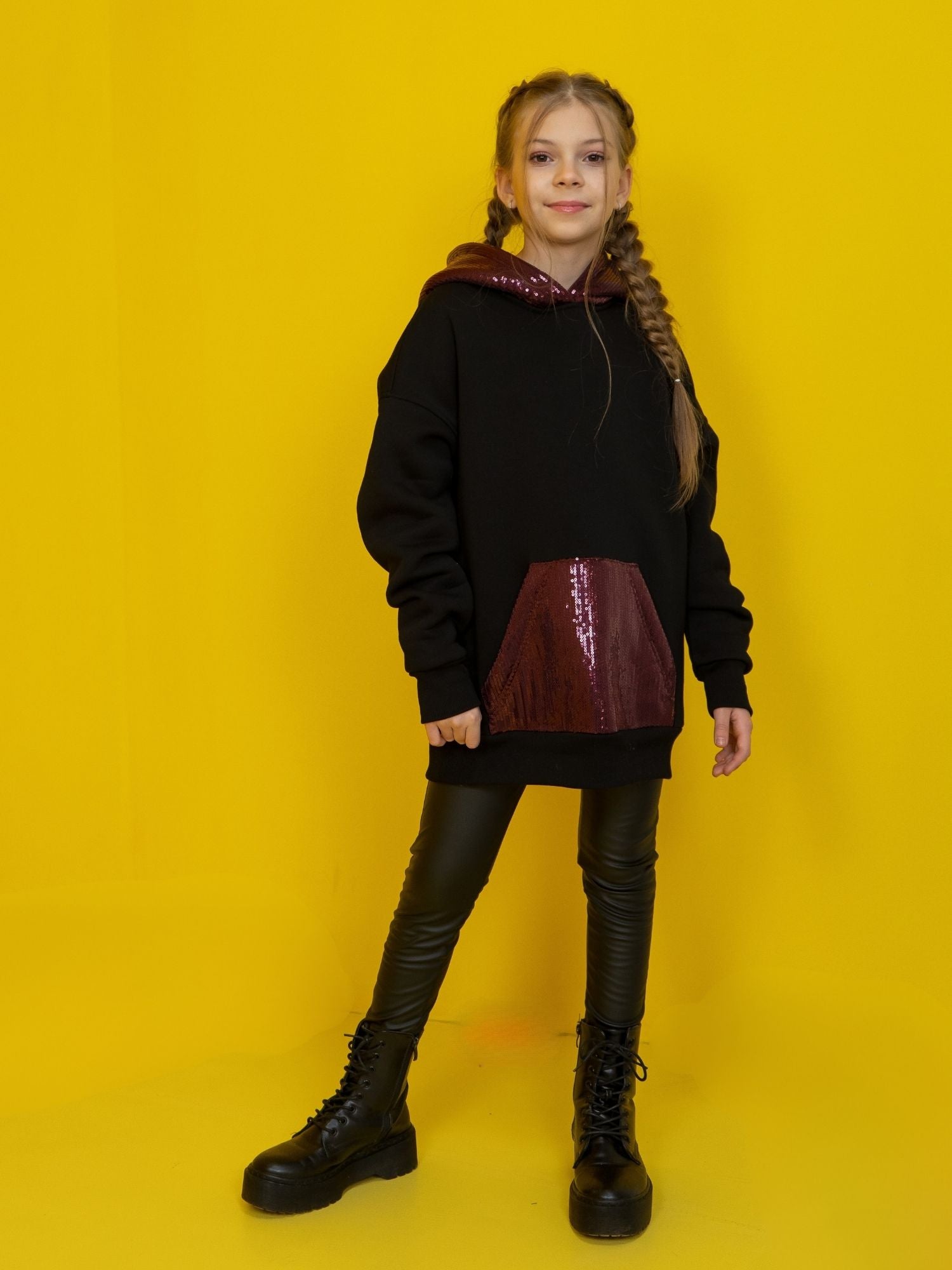 Warm Fleece Cotton Hoodie with Sequins — extended length