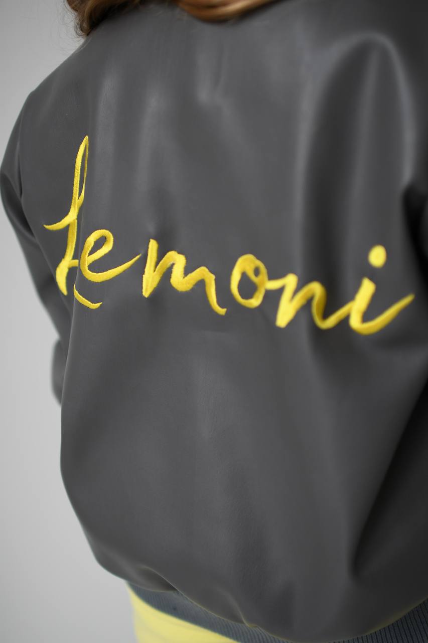 Faux-Leather Jacket for girls with Lemoni Embroidery - Lemoni Boutique