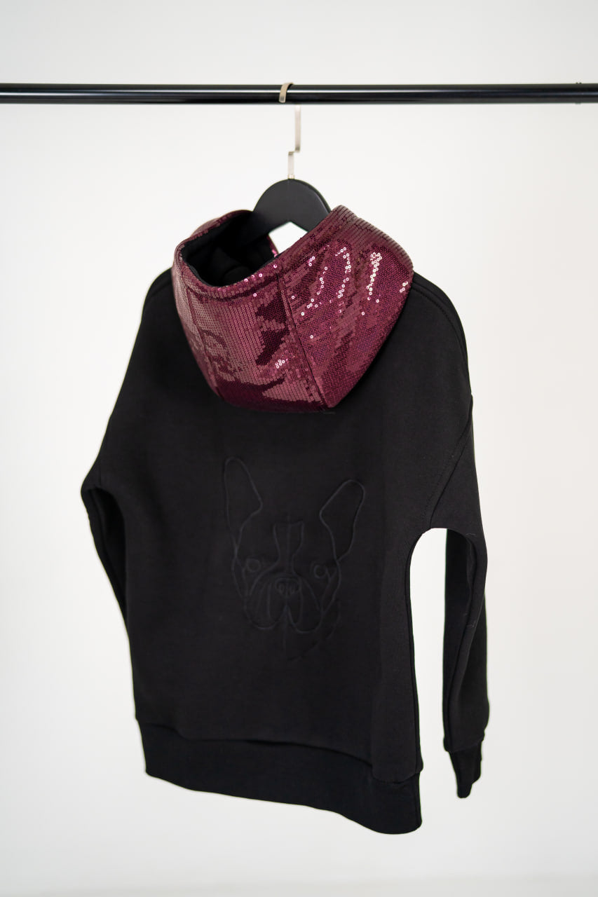 Warm Fleece Cotton Hoodie with Sequins — extended length