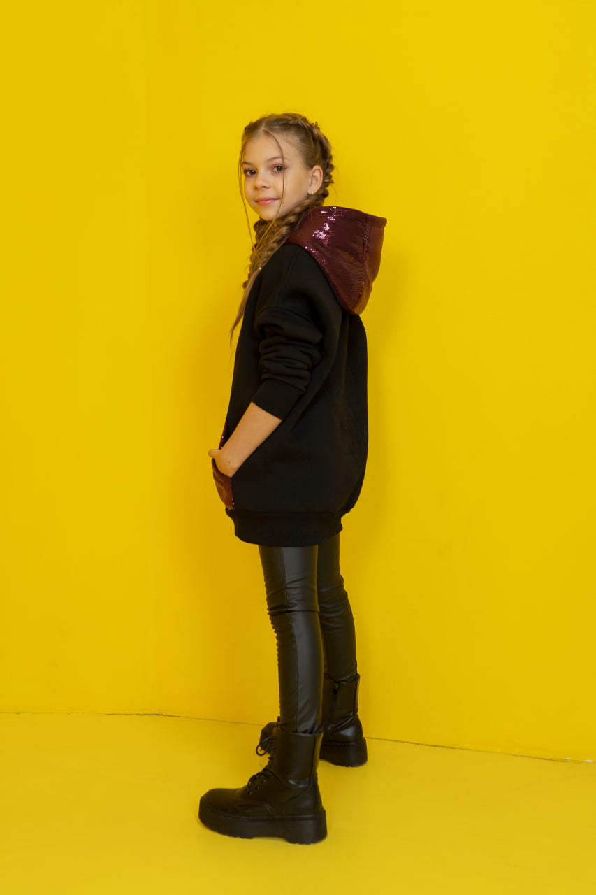 Warm Fleece Cotton Hoodie with Sequins — extended length