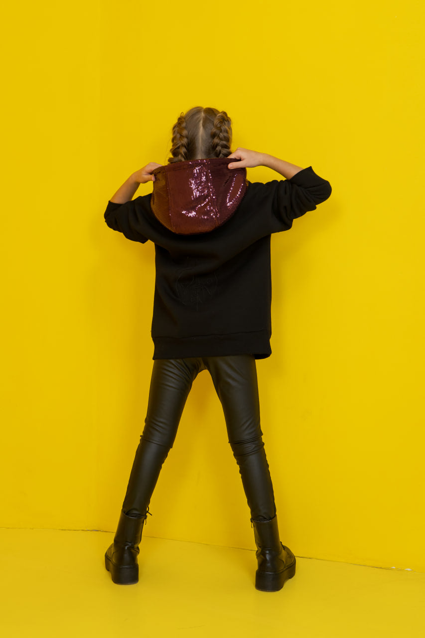 Warm Fleece Cotton Hoodie with Sequins — extended length