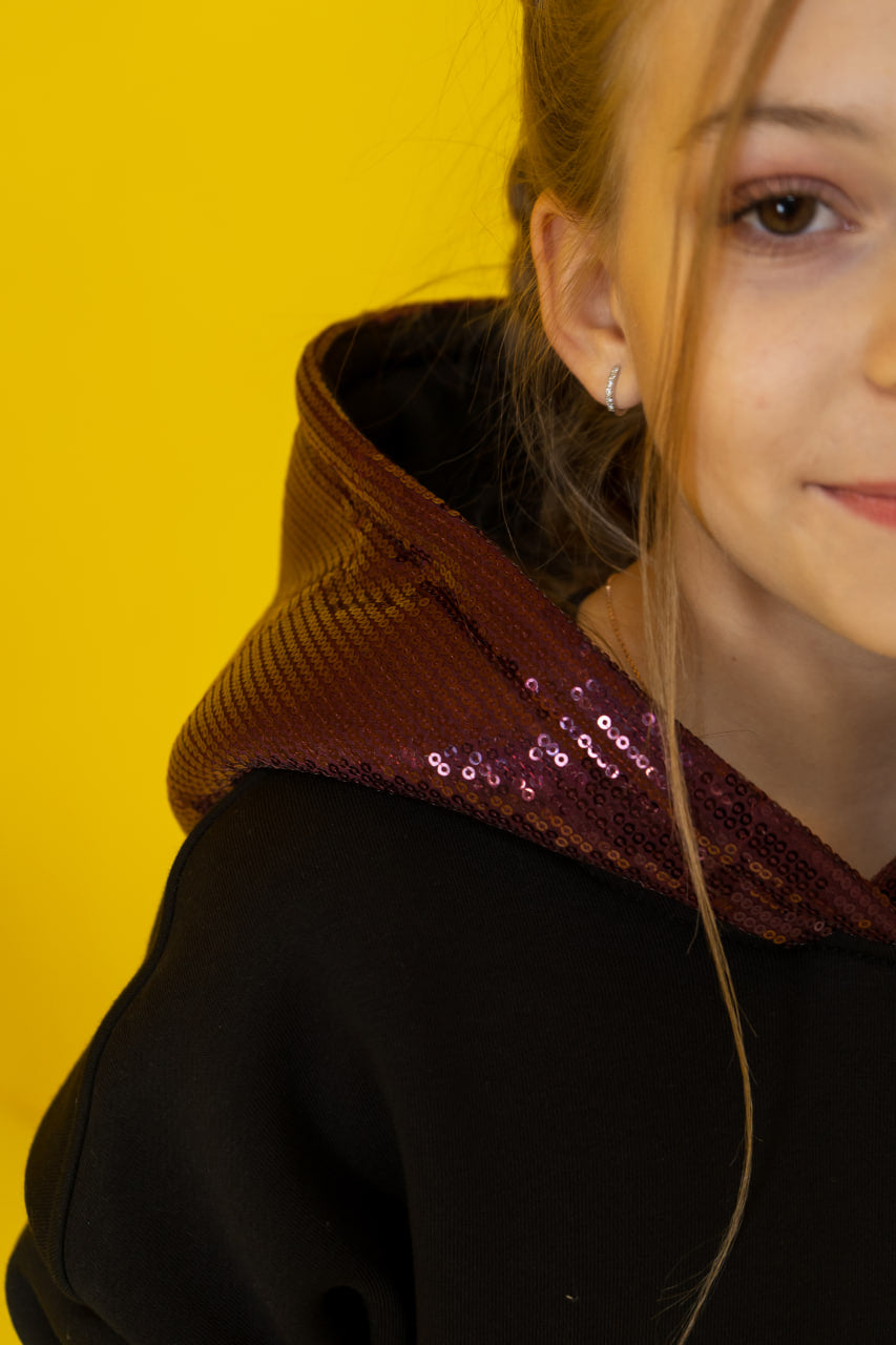Warm Fleece Cotton Hoodie with Sequins — extended length